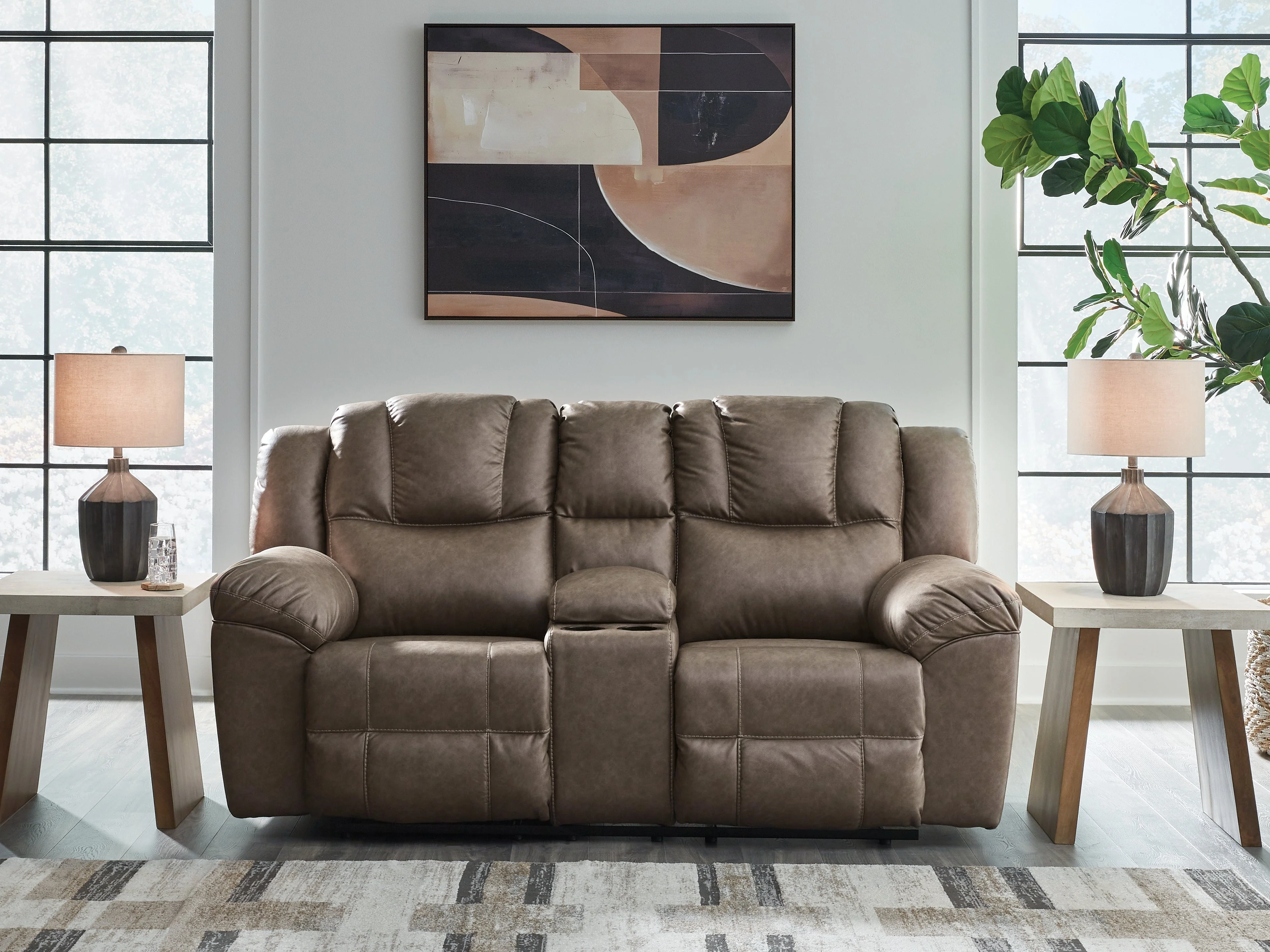 Lowilla Driftwood DBL Rec Loveseat with Console