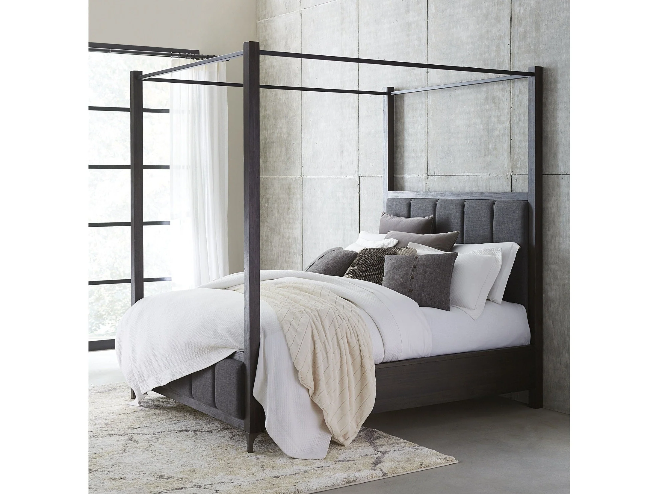 Lucerne Upholstered California King Canopy Bed in Vintage Coffee