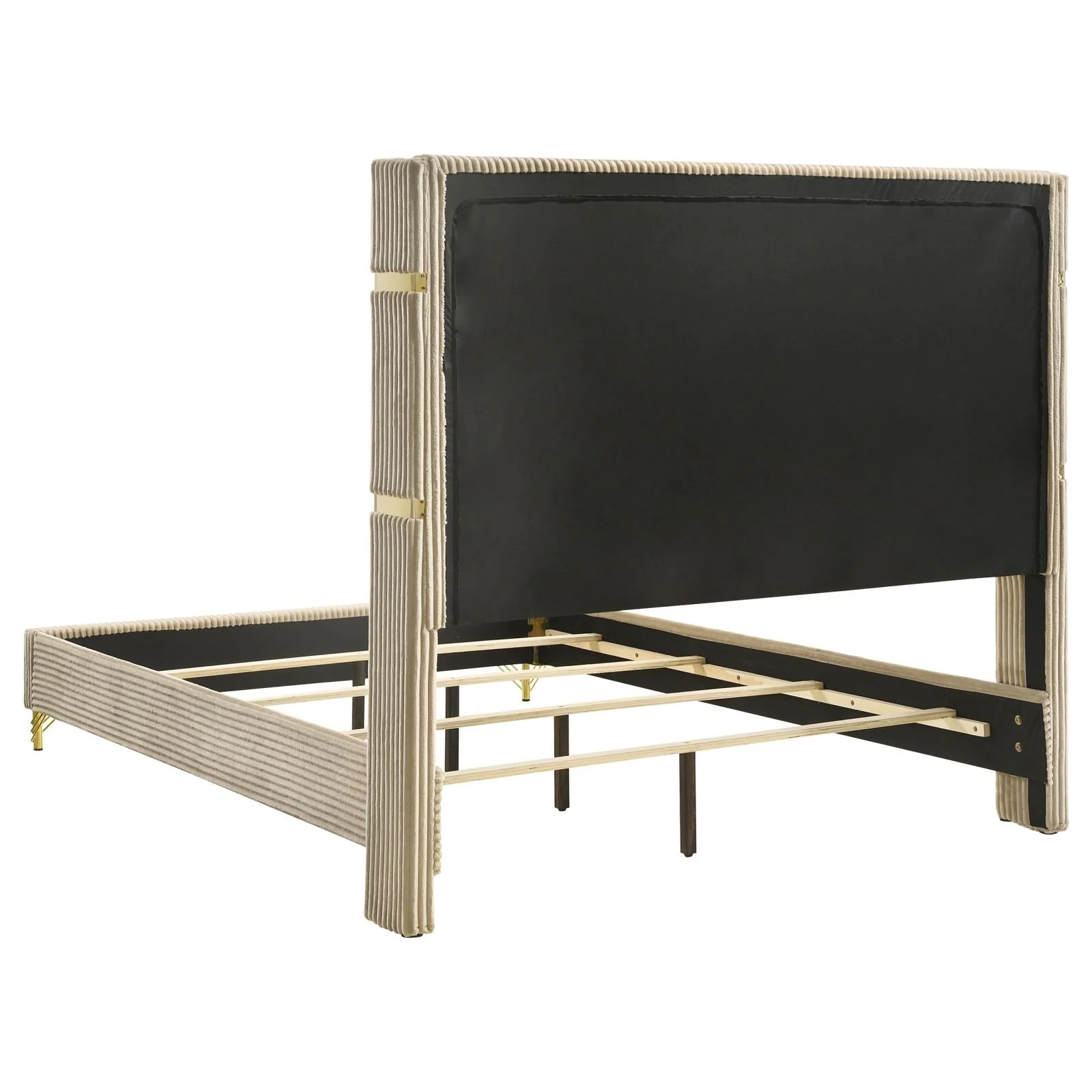 Lucia Beige 5-Piece Eastern King Bedroom Set with Upholstered Wingback Panel Bed - Image 4