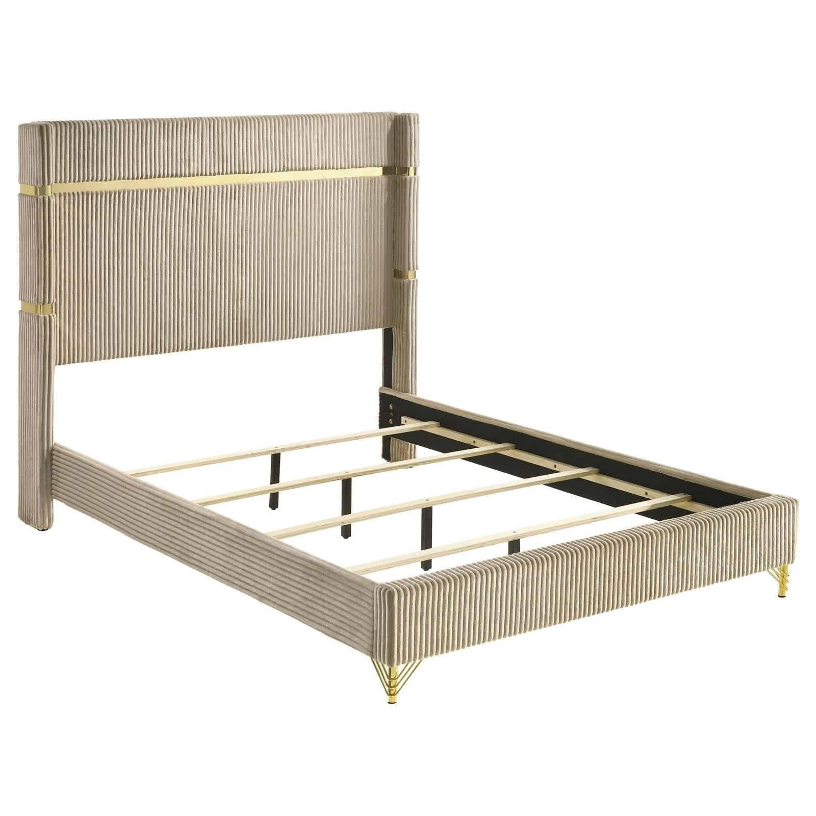 Lucia Beige Upholstered Eastern King Wingback Panel Bed - Image 3