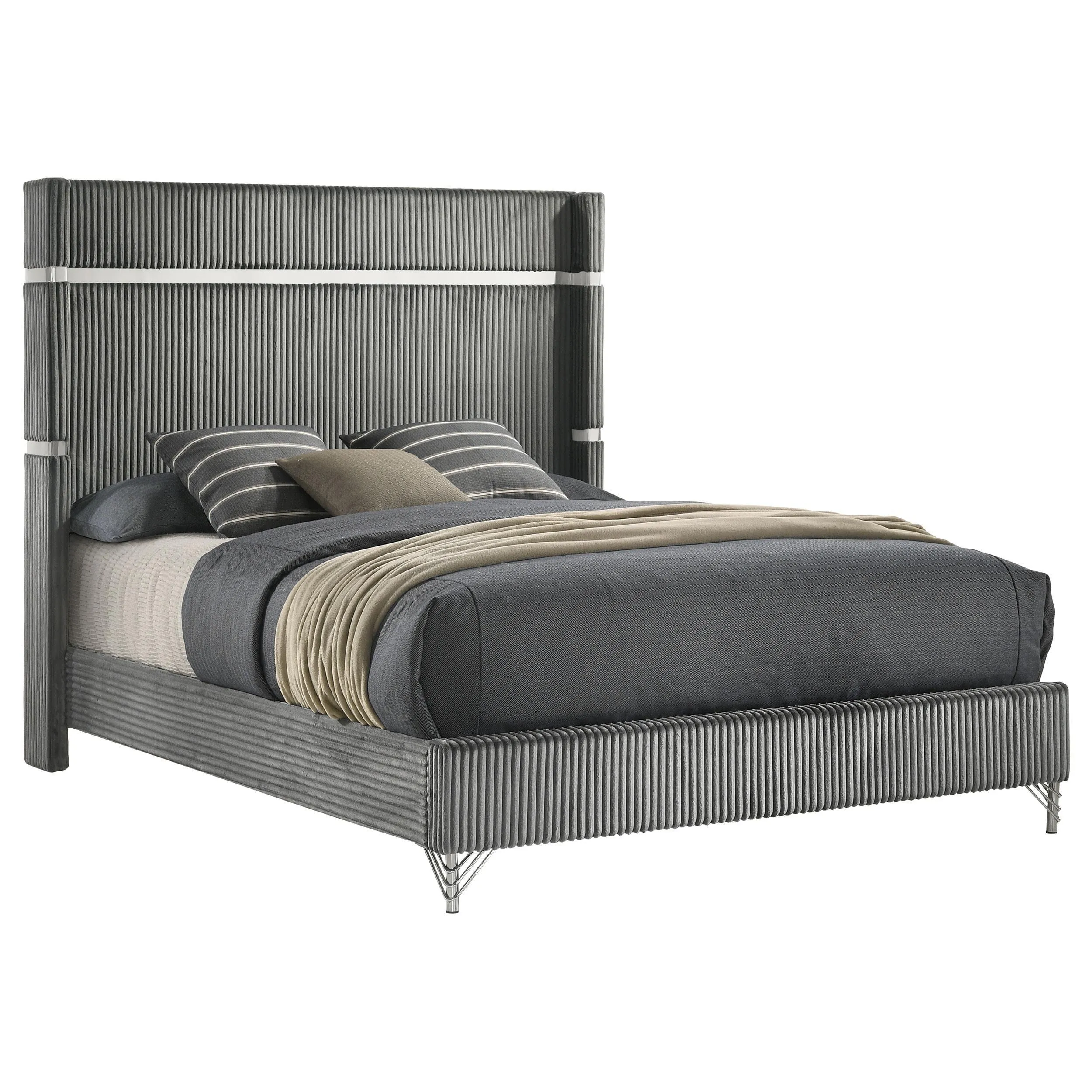 Lucia Gray 61-inch Upholstered Eastern King Panel Bed - Image 2
