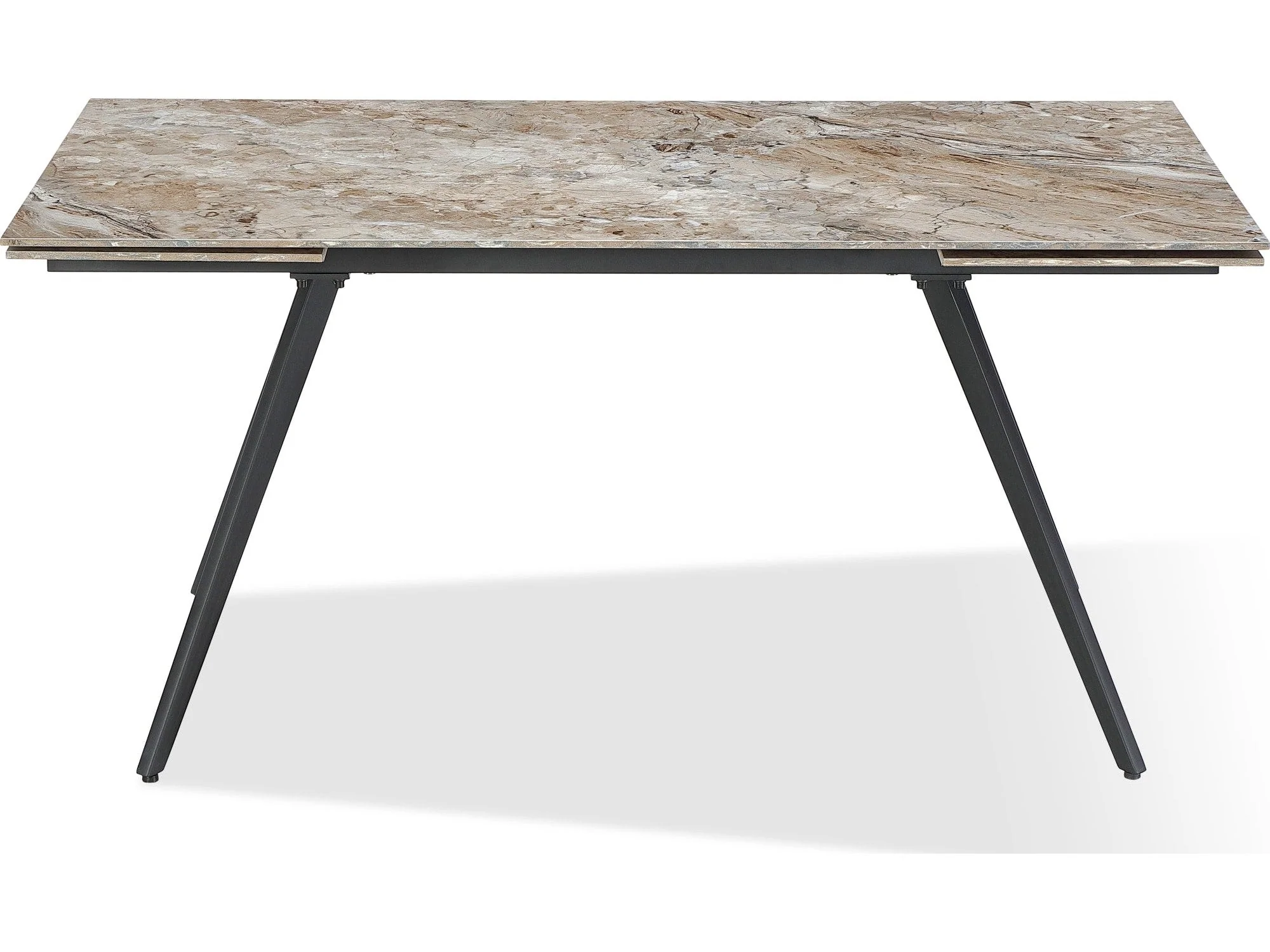 Lucia Rich Brown/Black Double Extension Stone Top Metal Leg Dining Table