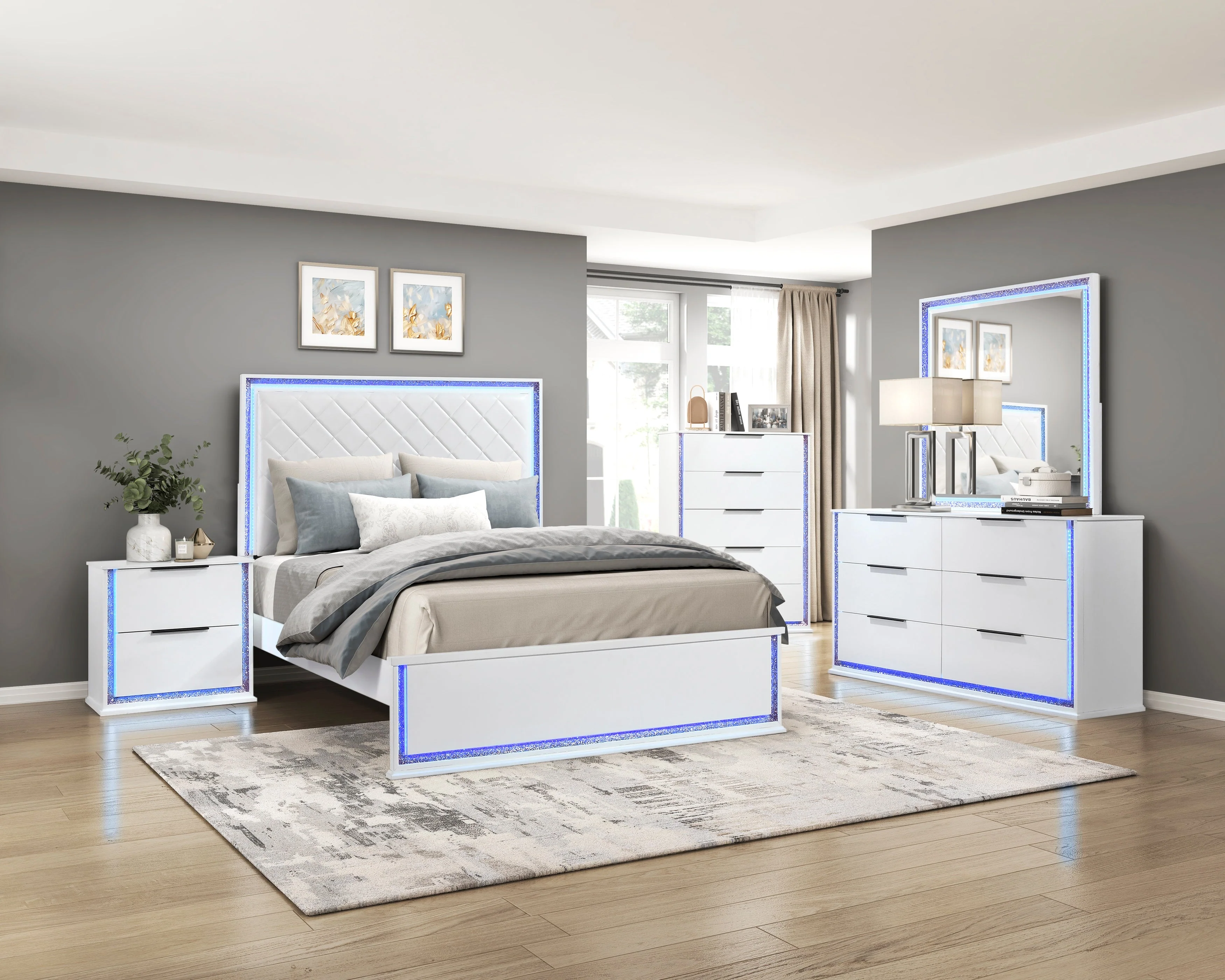 Lumin Pearl White LED Panel California King Bed - Image 10
