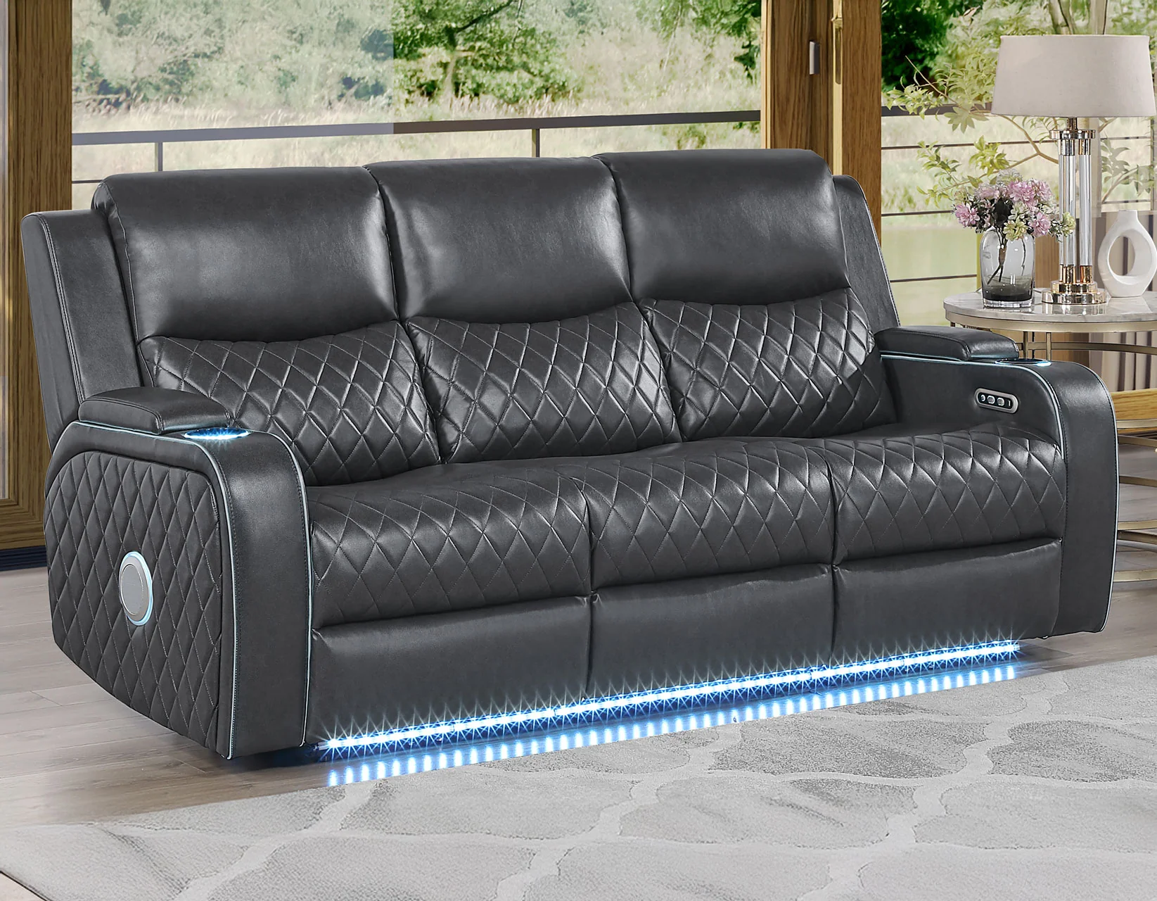 Luna Charcoal Vegan Leather 3-Piece Home Cinema Power Reclining Set - Image 6