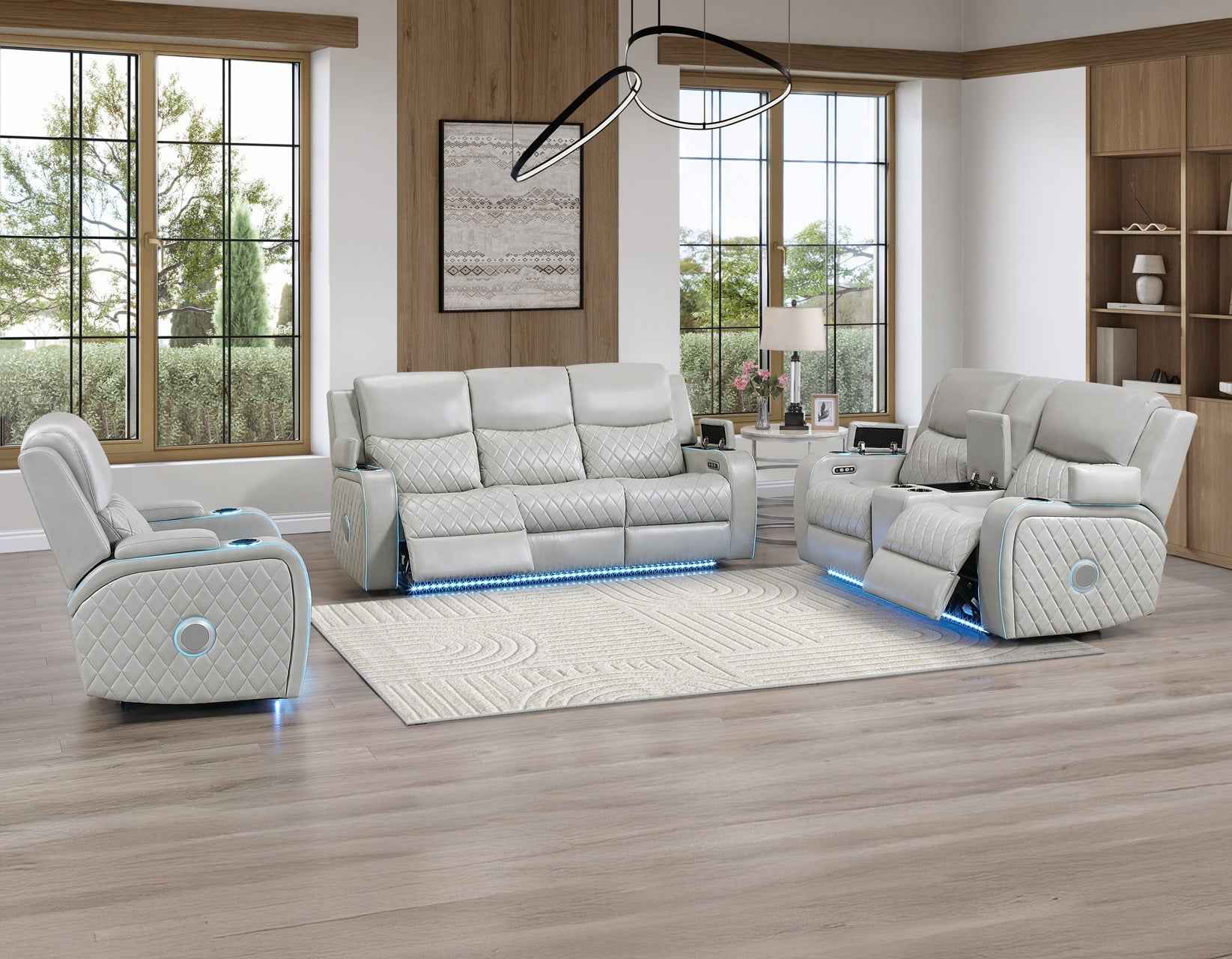 Luna Home Cinema Power Reclining Console Loveseat, Ice Vegan Leather - Image 15
