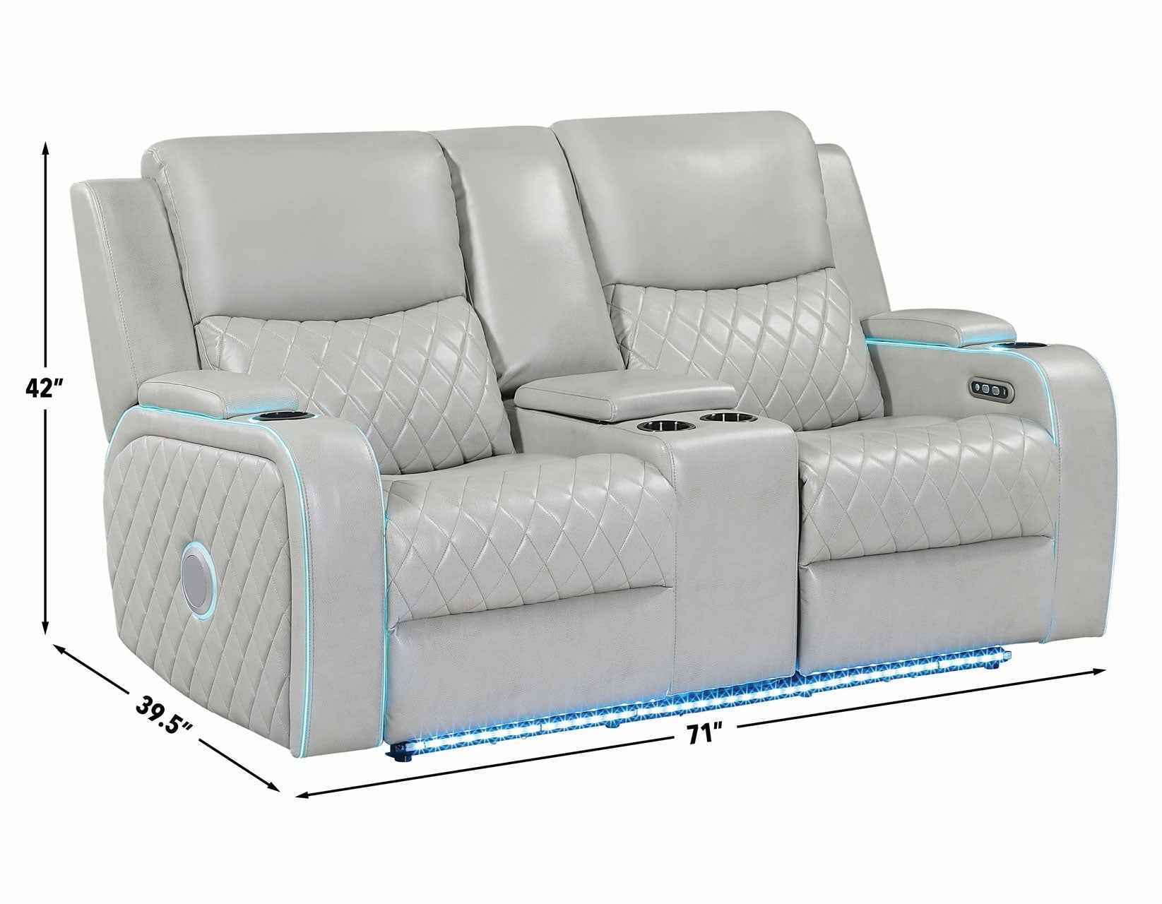 Luna Home Cinema Power Reclining Console Loveseat, Ice Vegan Leather - Image 17