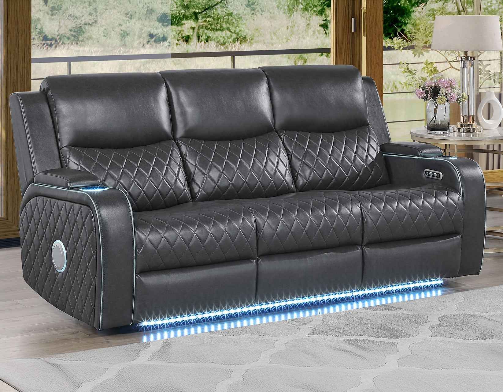 Luna Home Cinema Power Reclining Sofa, Charcoal Vegan Leather - Image 2