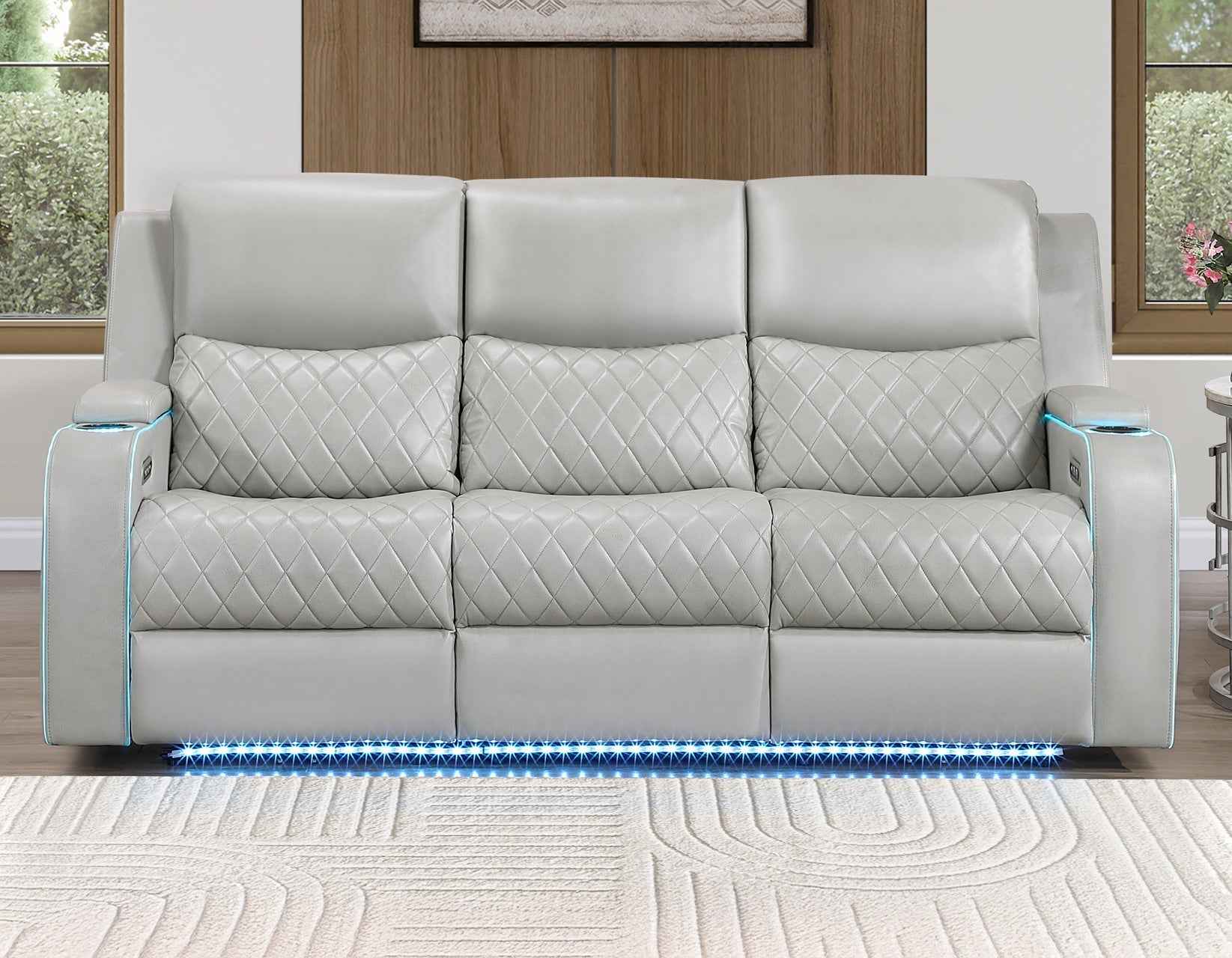 Luna Home Cinema Power Reclining Sofa, Ice Vegan Leather