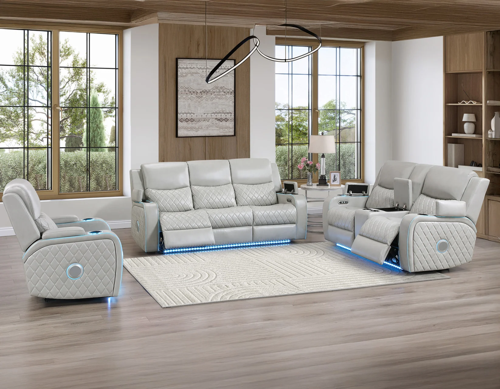 Luna Ice Vegan Leather 3-Piece Home Cinema Power Reclining Set - Image 3