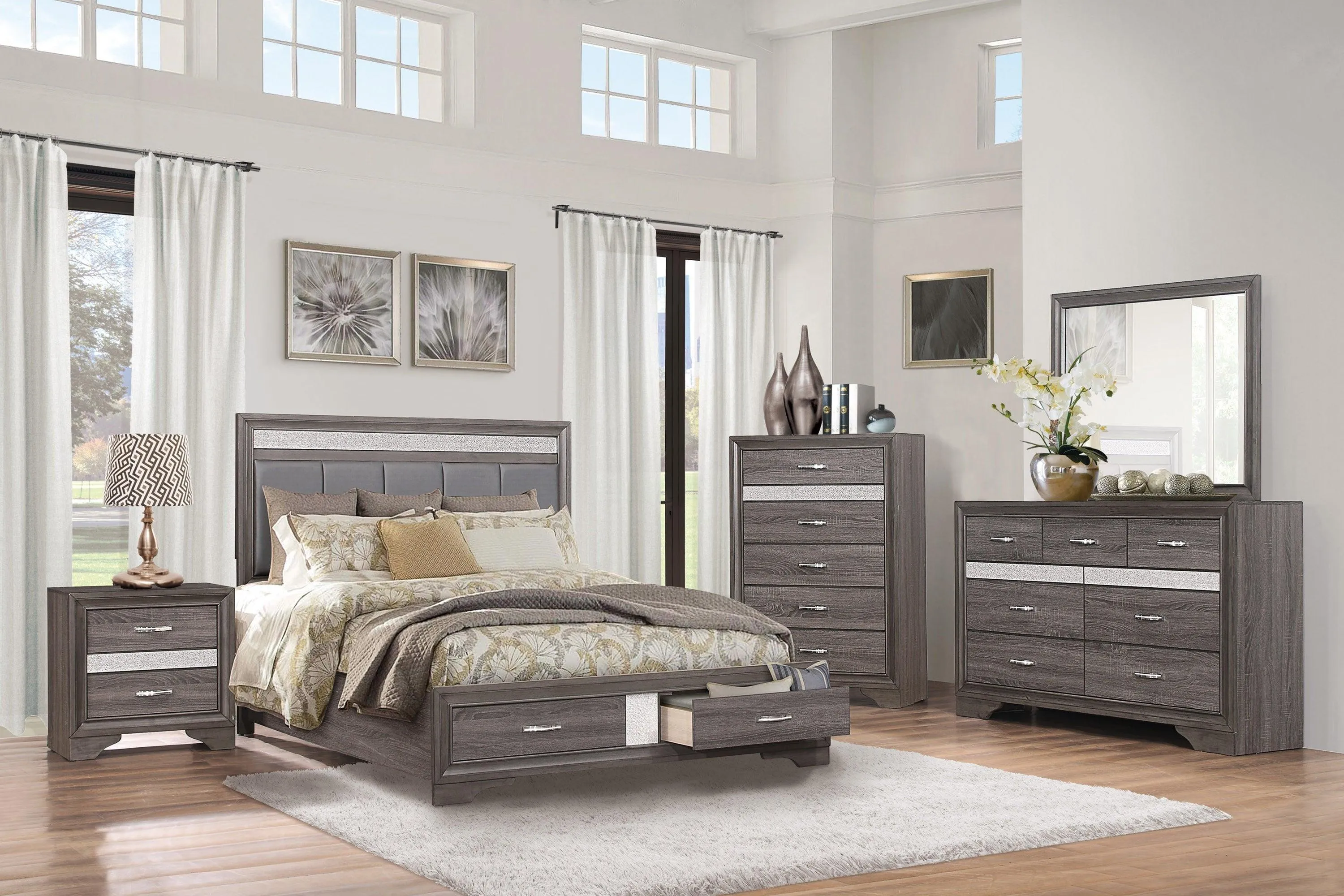Luster Gray King Upholstered Storage Platform Bed - Image 2