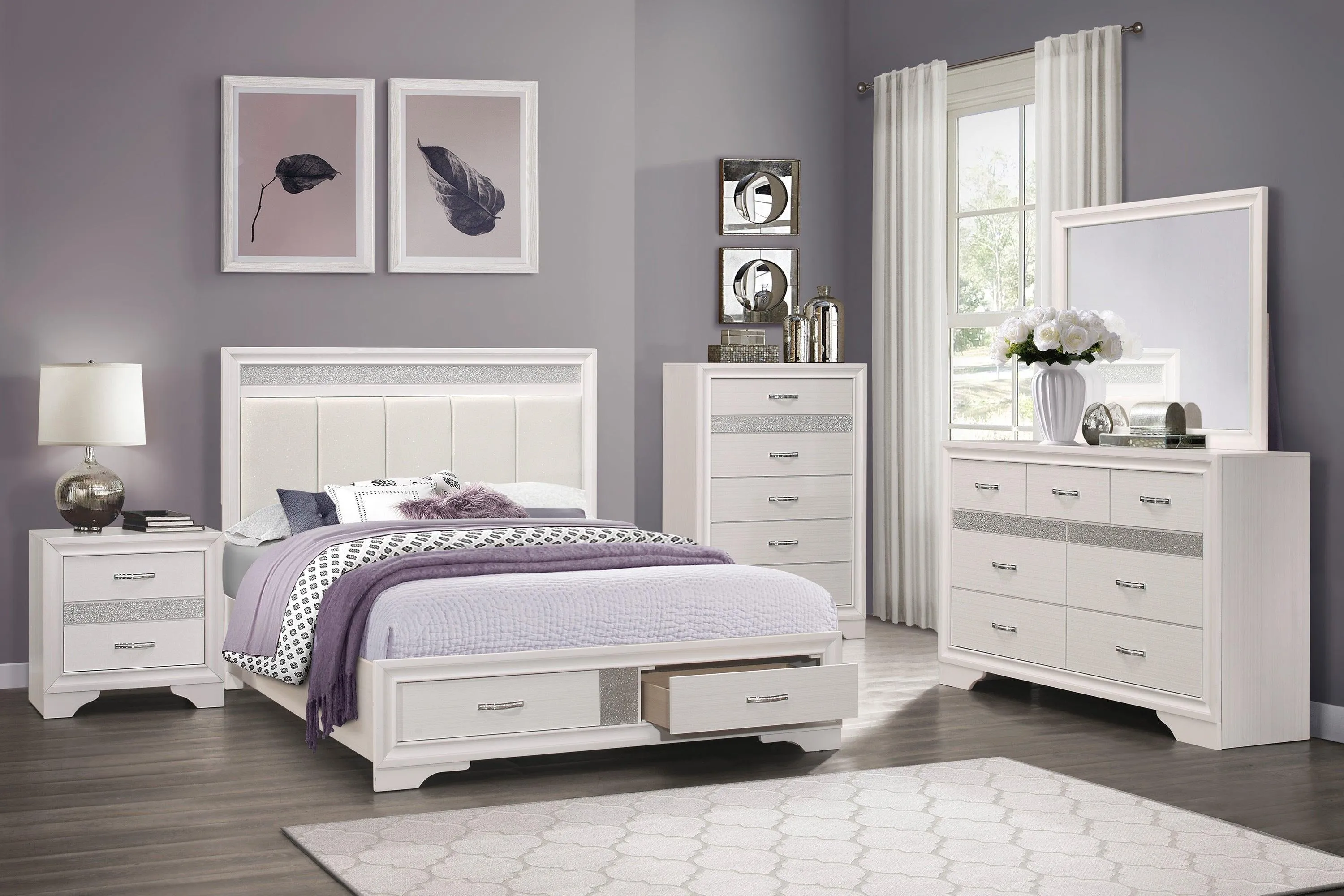 Luster White Queen Upholstered Storage Platform Bed - Image 2