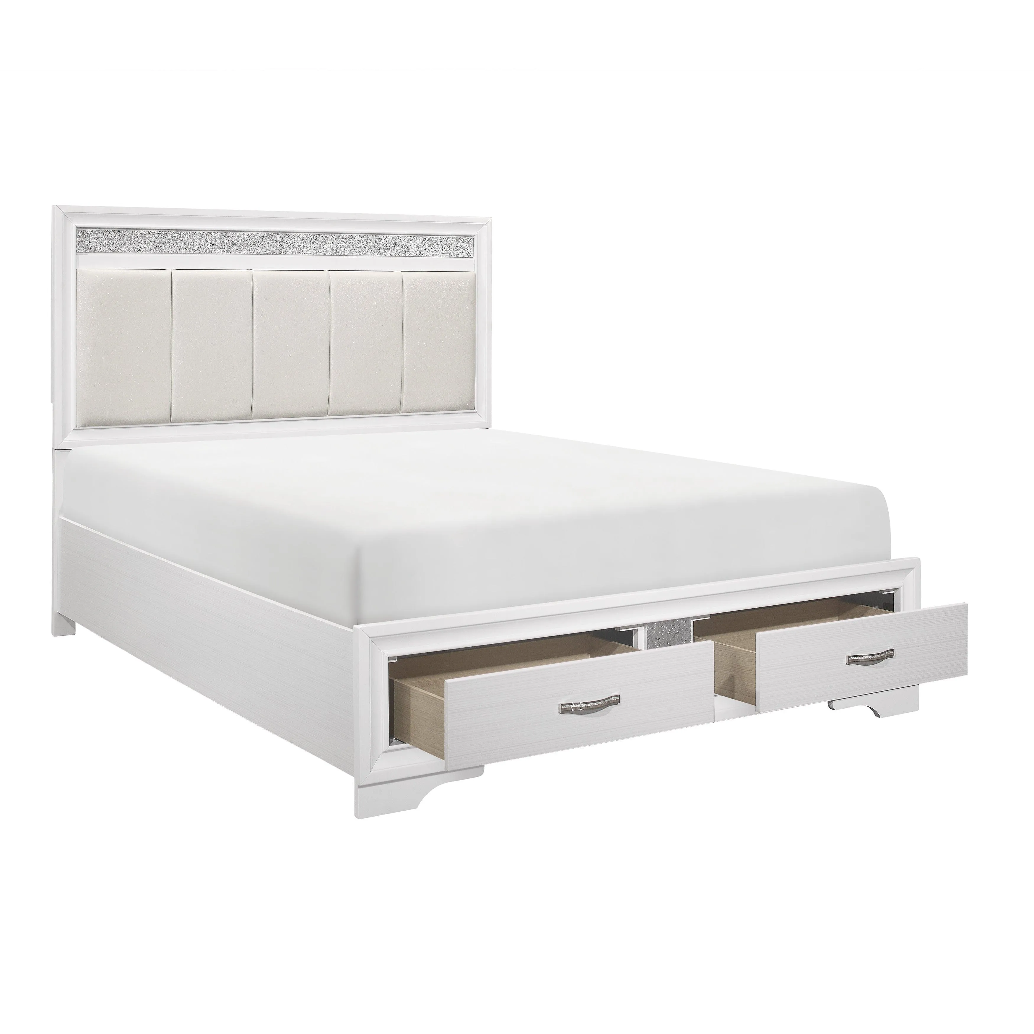 Luster White Queen Upholstered Storage Platform Bed - Image 3