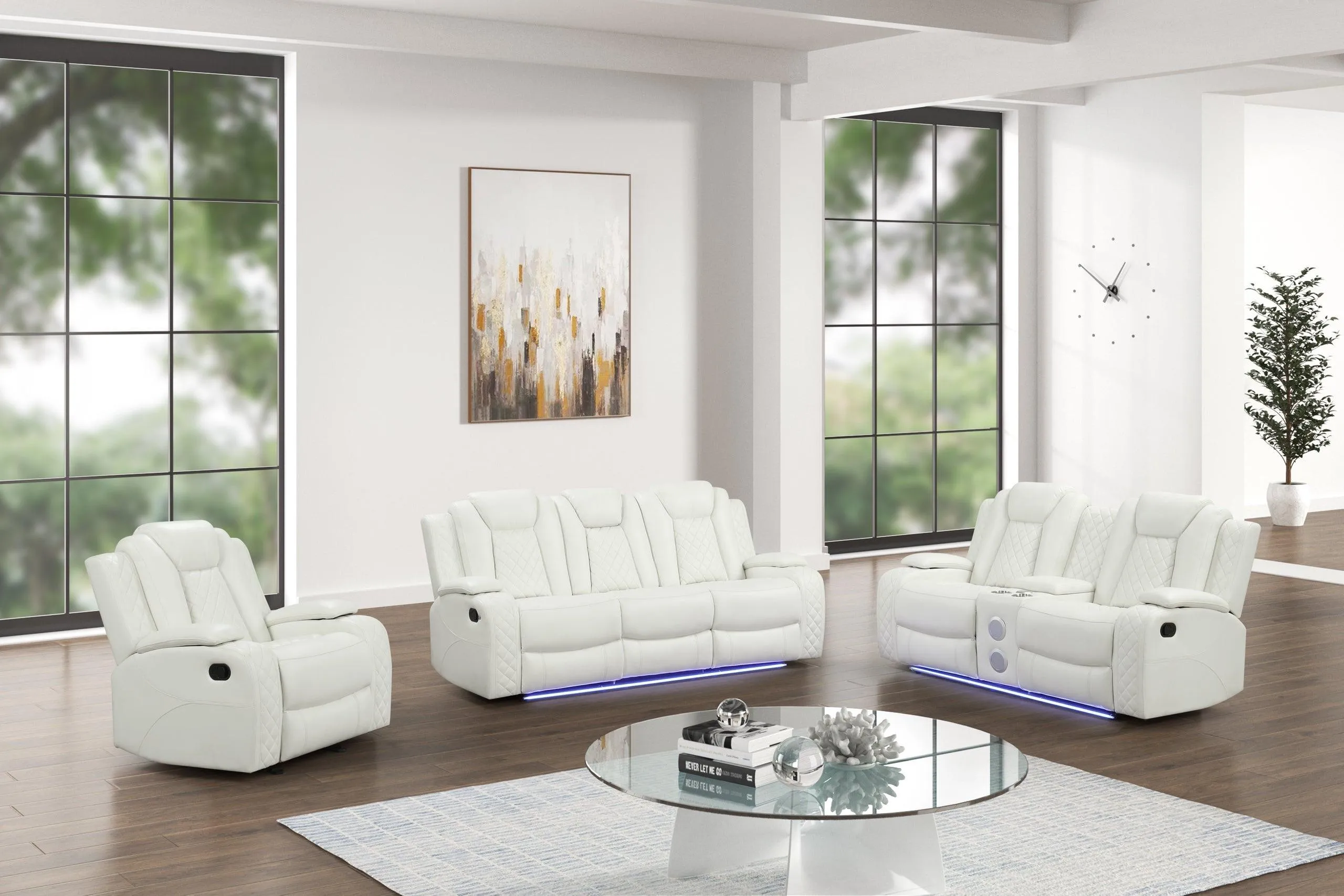 Luz White 3-Piece Reclining Living Room Set - Image 2
