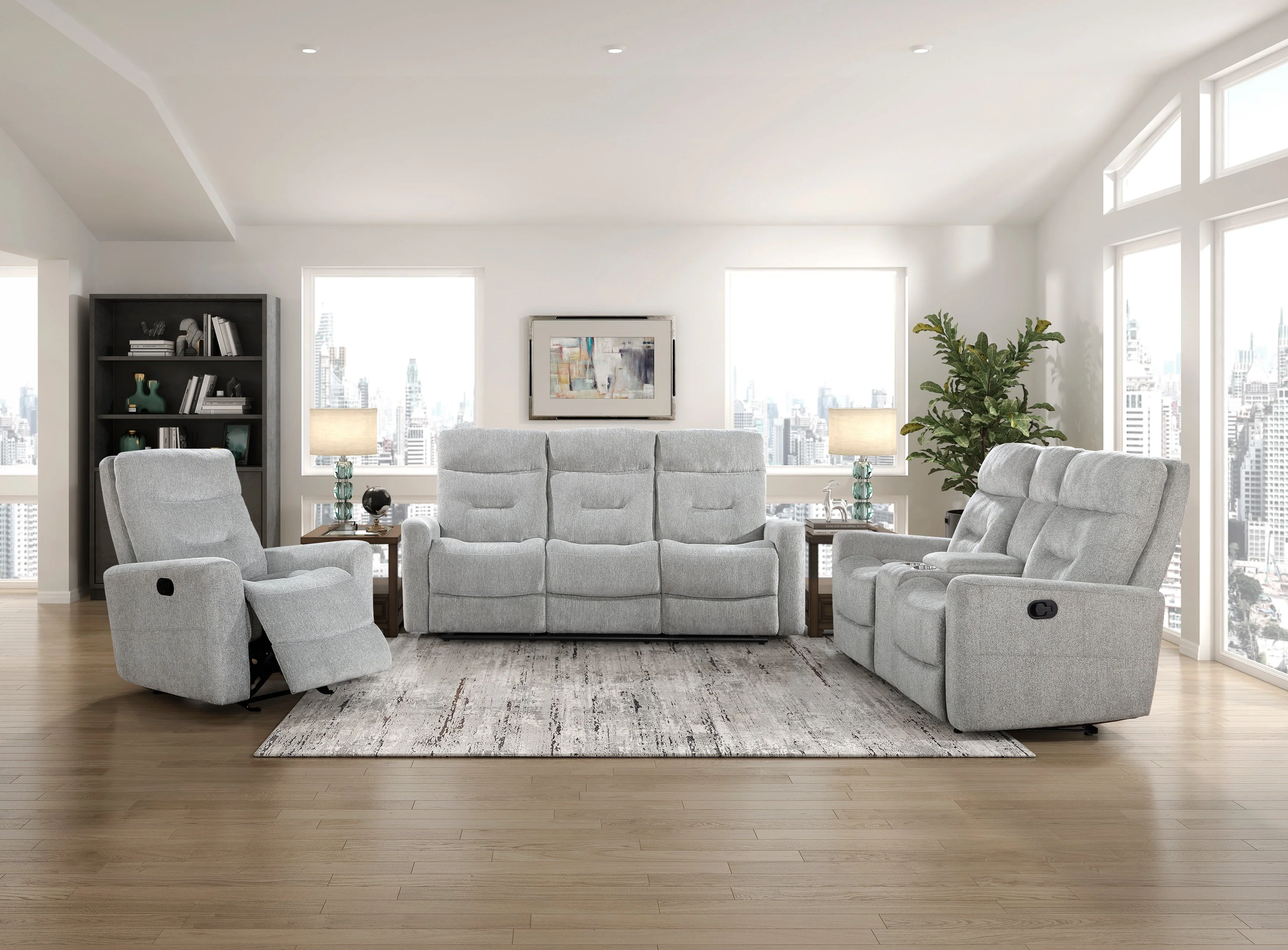 Lyndon Gray Double Reclining Loveseat with Center Console - Image 8