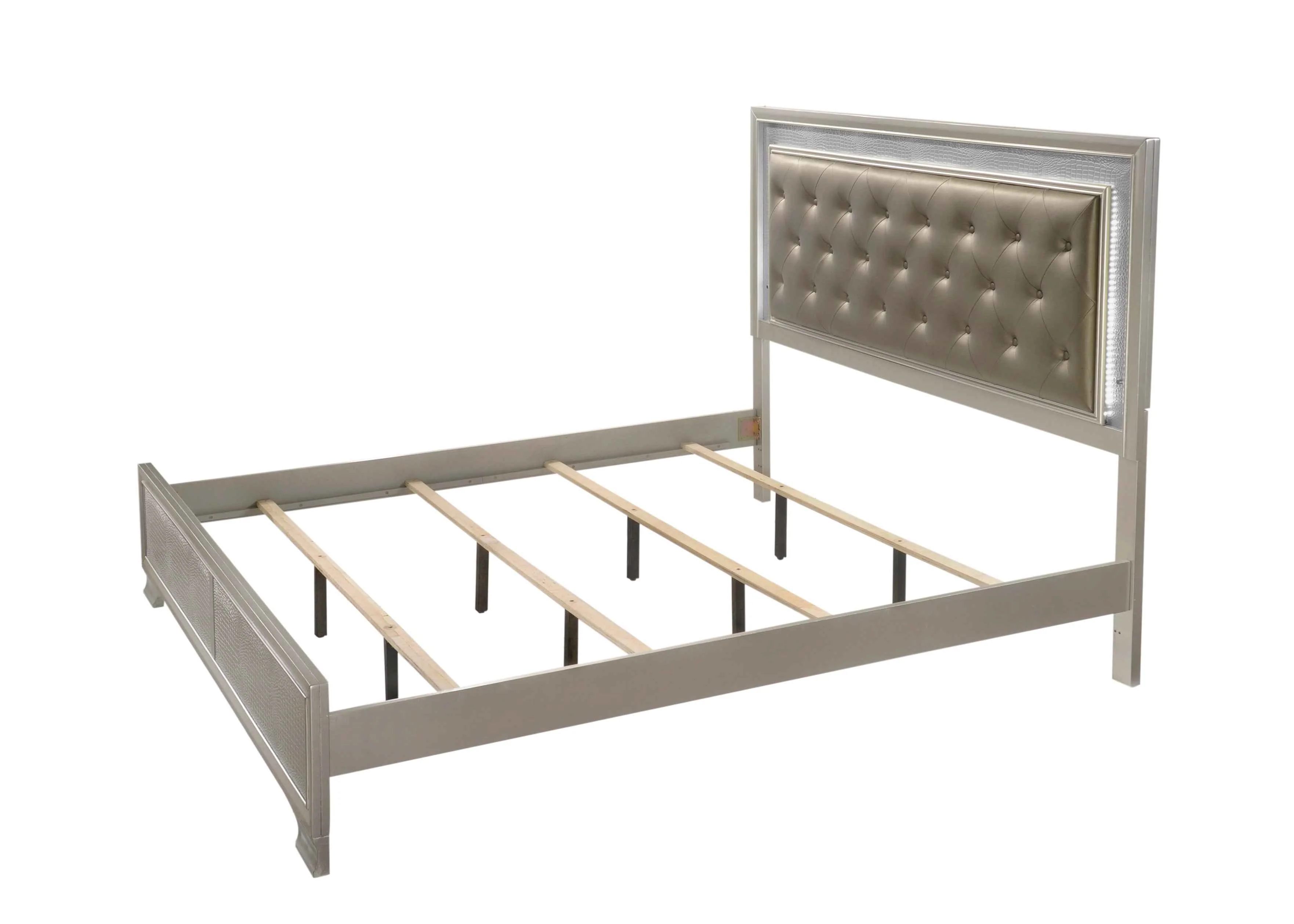 Lyssa Champagne King LED Upholstered Panel Bed - Image 4