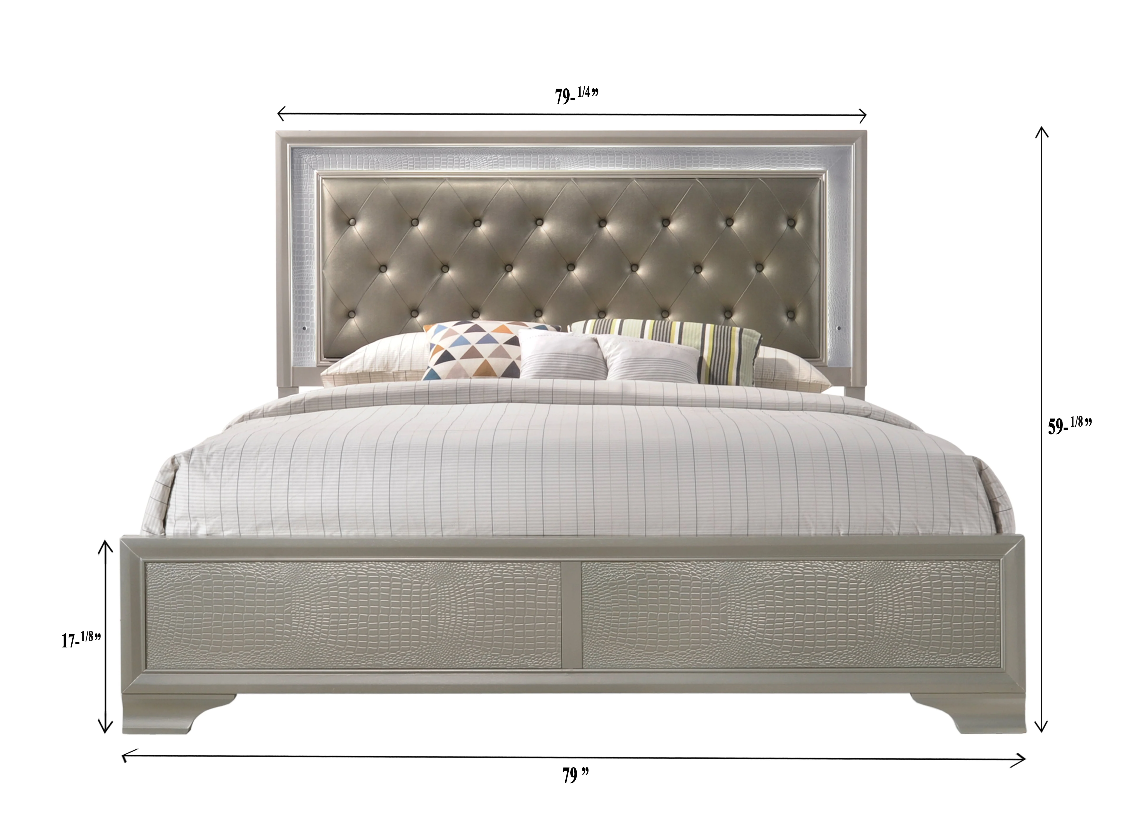 Lyssa Champagne King LED Upholstered Panel Bed - Image 5
