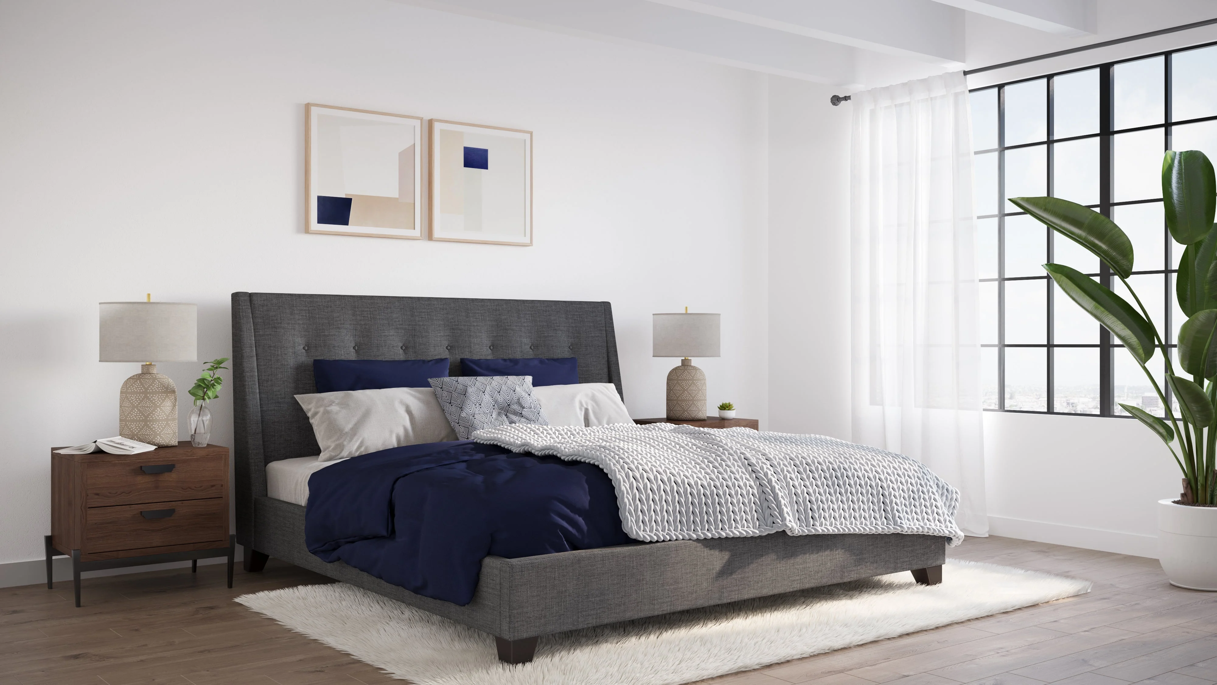 Madera Upholstered Full Platform Bed in Dark Charcoal - Image 2
