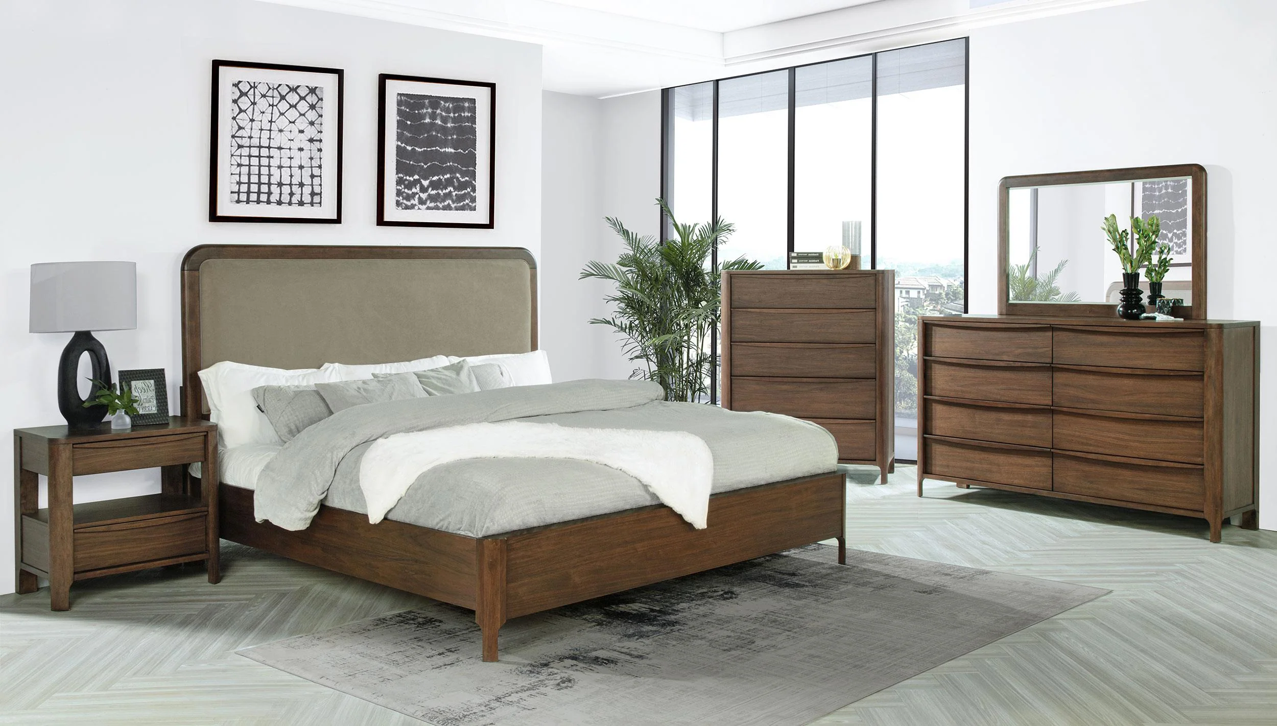 Maderia Walnut 57-inch Upholstered Queen Panel Bed - Image 9