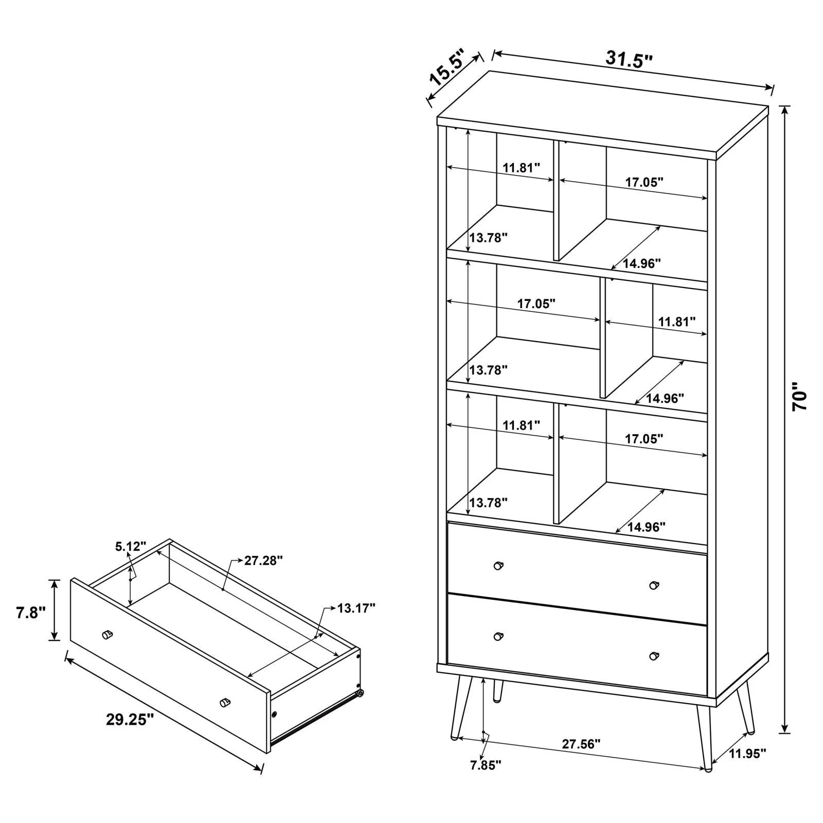 Maeve Distressed Pine 70-inch 3-shelf Bookcase with Drawers - Image 13