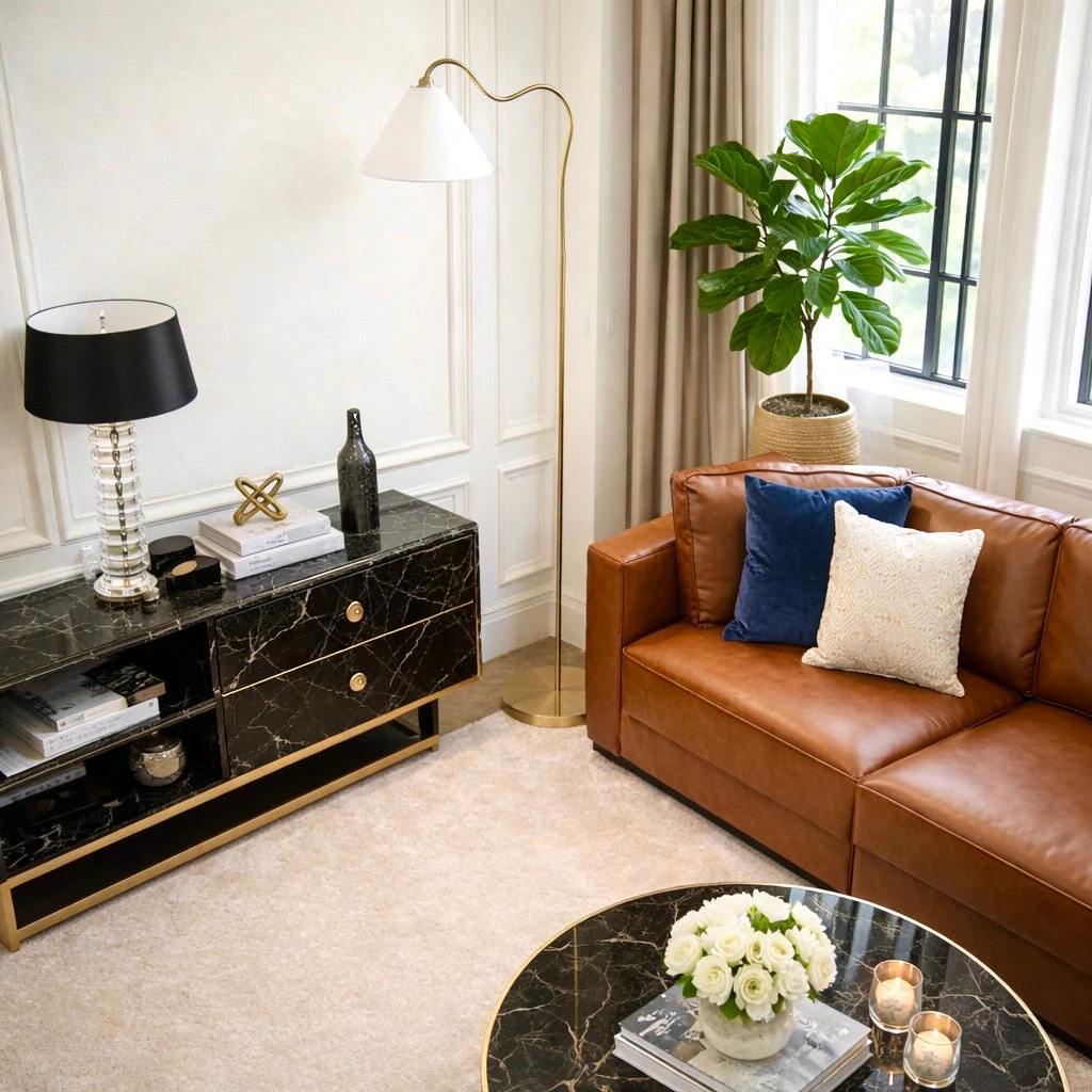 Majestic Brass Ring Base Curved Floor Lamp - Image 2