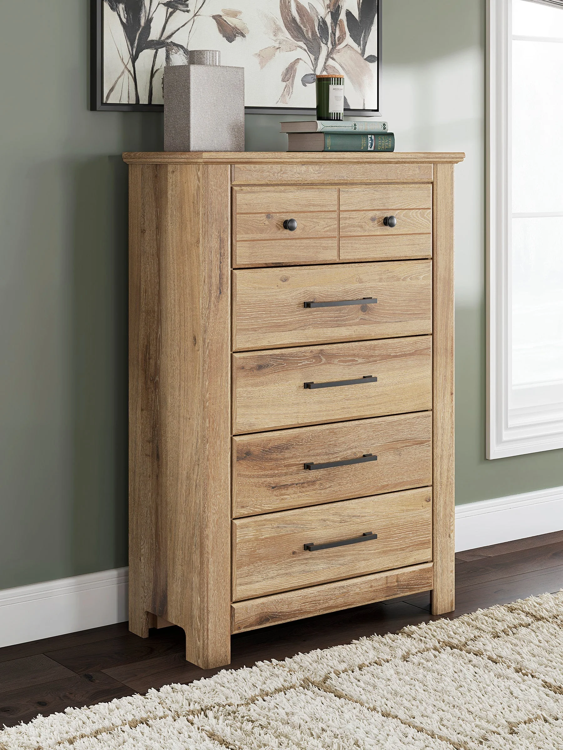 Makidern Tan Panel Storage Bedroom Set with 2 One-Side Drawers - Image 6