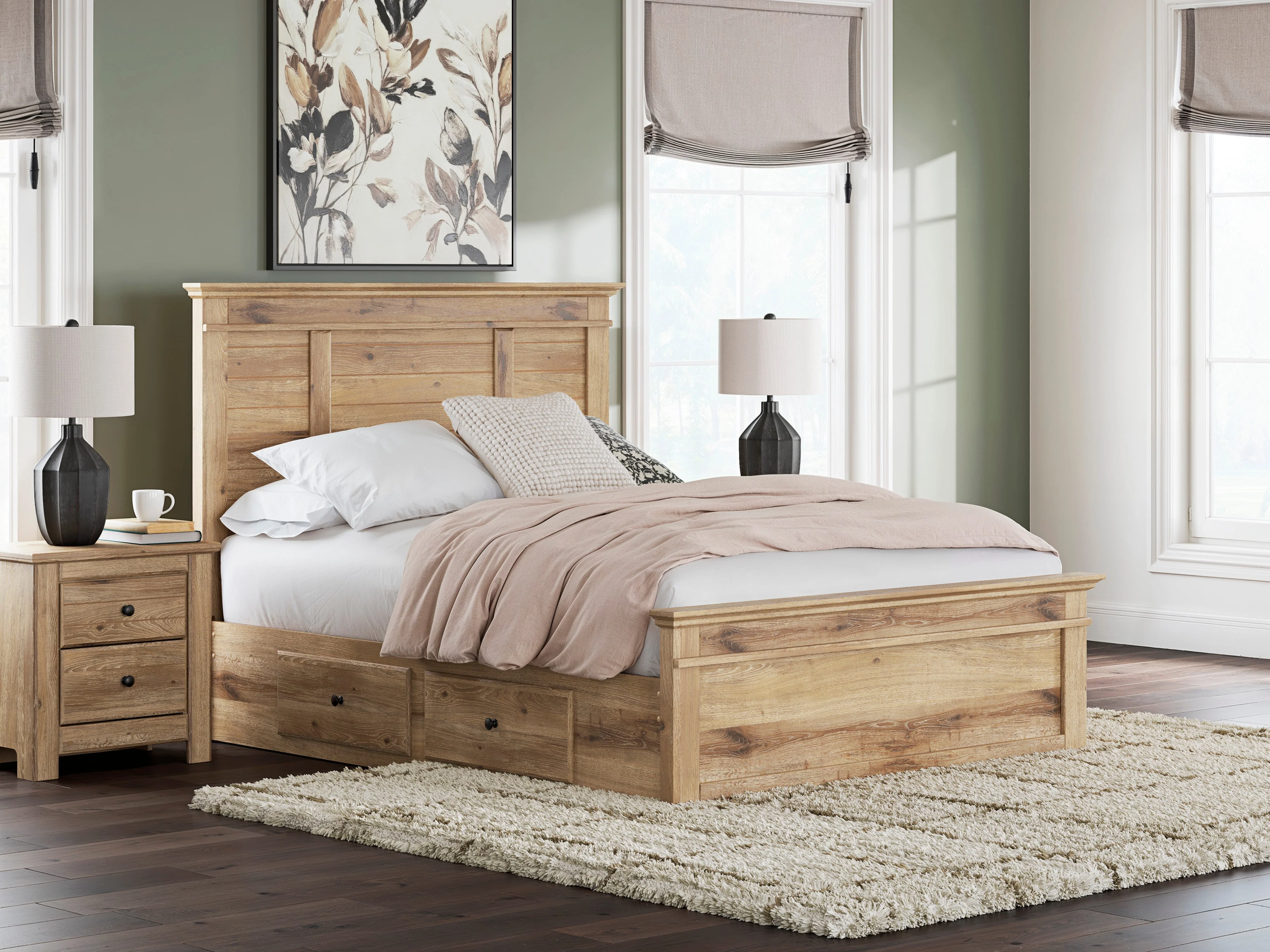 Makidern Tan Panel Storage Bedroom Set with 4 Side Drawers - Image 2