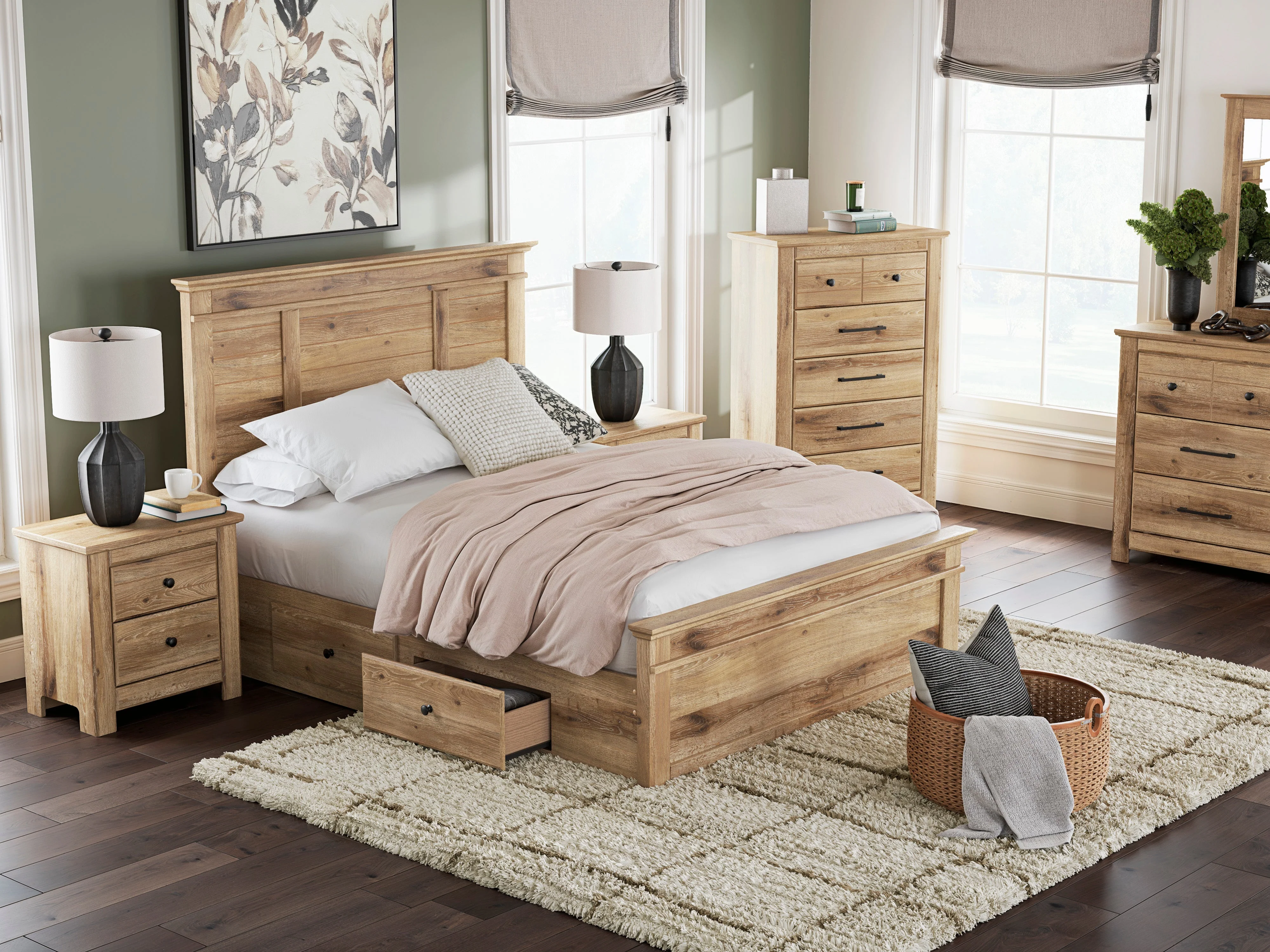 Makidern Tan Panel Storage Bedroom Set with 4 Side Drawers - Image 3