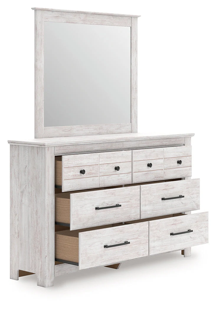 Makidern Whitewash Queen Panel Bed, Dresser and Mirror - Image 4