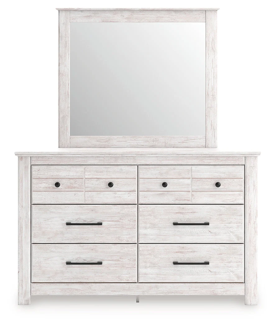 Makidern Whitewash Queen Panel Bed with Storage, Dresser and Mirror - Image 2