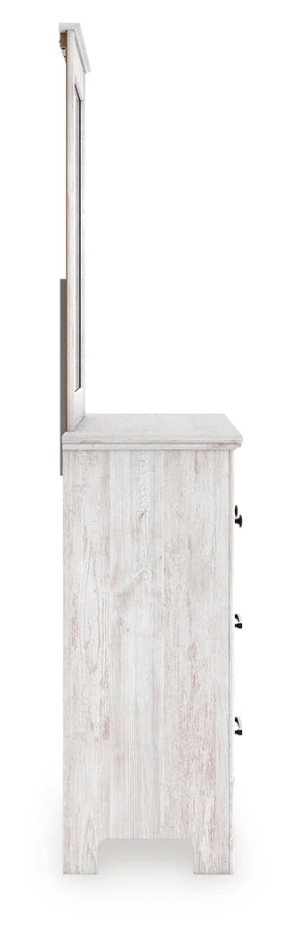 Makidern Whitewash Queen Panel Bed with Storage, Dresser and Mirror - Image 5