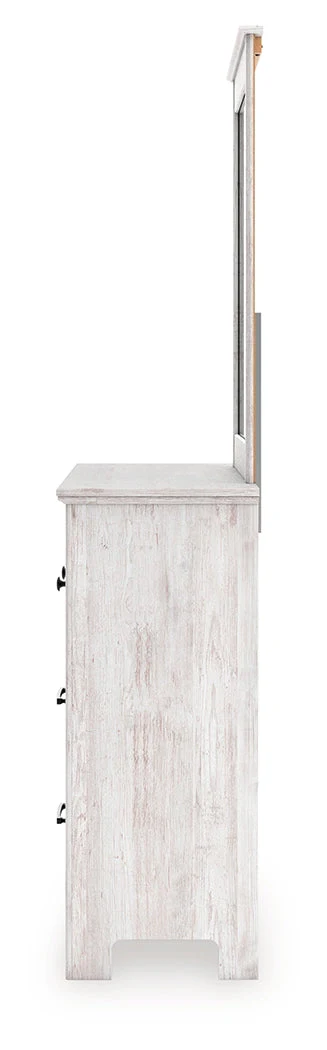 Makidern Whitewash Queen Panel Bed with Storage, Dresser and Mirror - Image 7