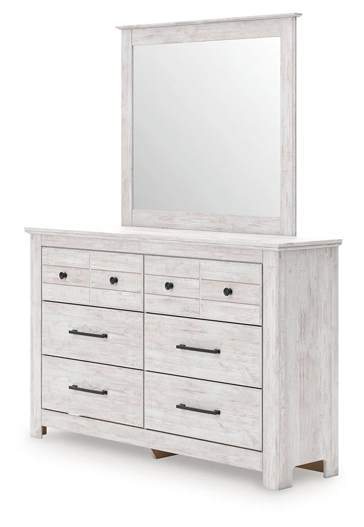 Makidern Whitewash Queen Panel Bed with Storage, Dresser and Mirror - Image 8