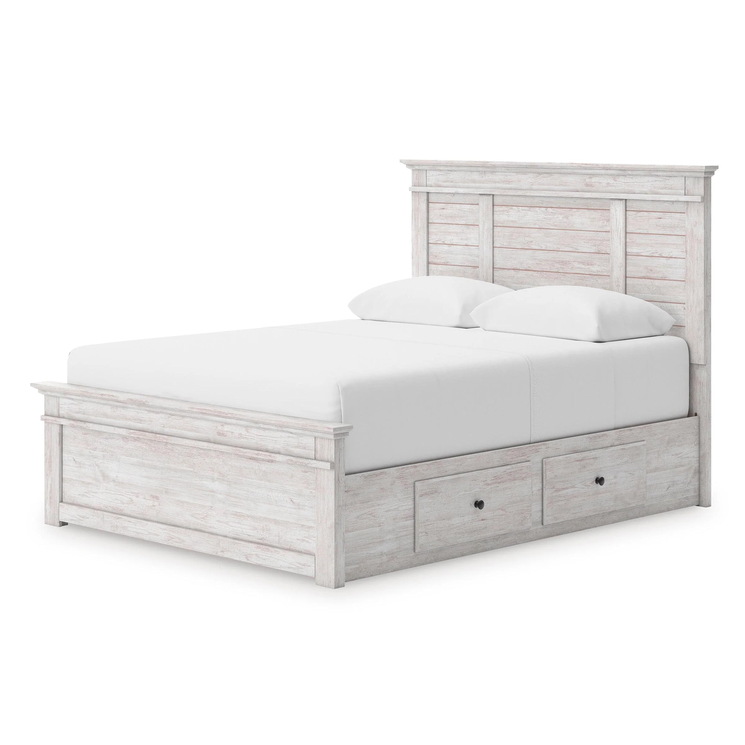 Makidern Whitewash Storage Panel Bedroom Set with 4 Side Drawers - Image 3