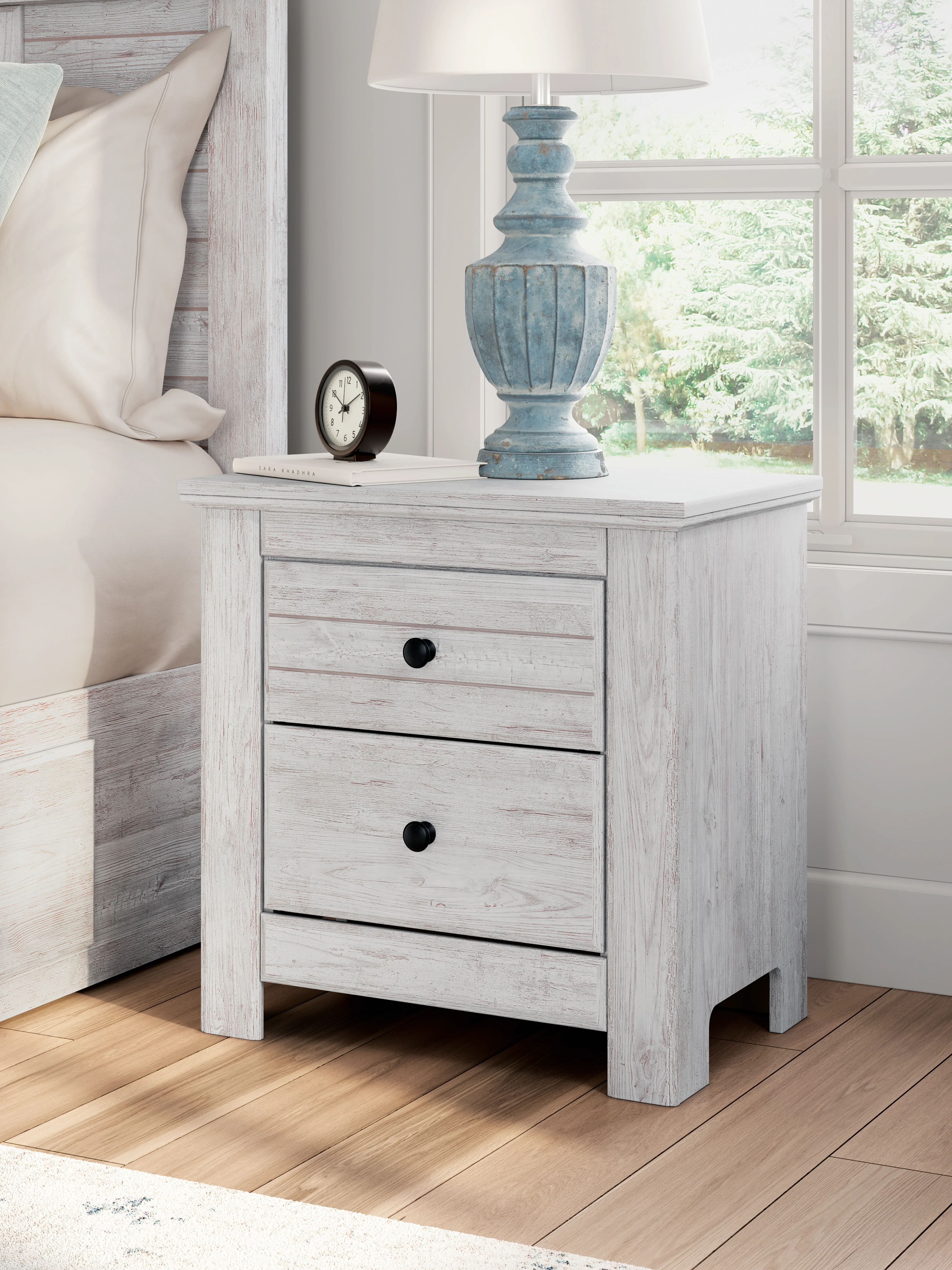 Makidern Whitewash Two Drawer Nightstand - Image 2