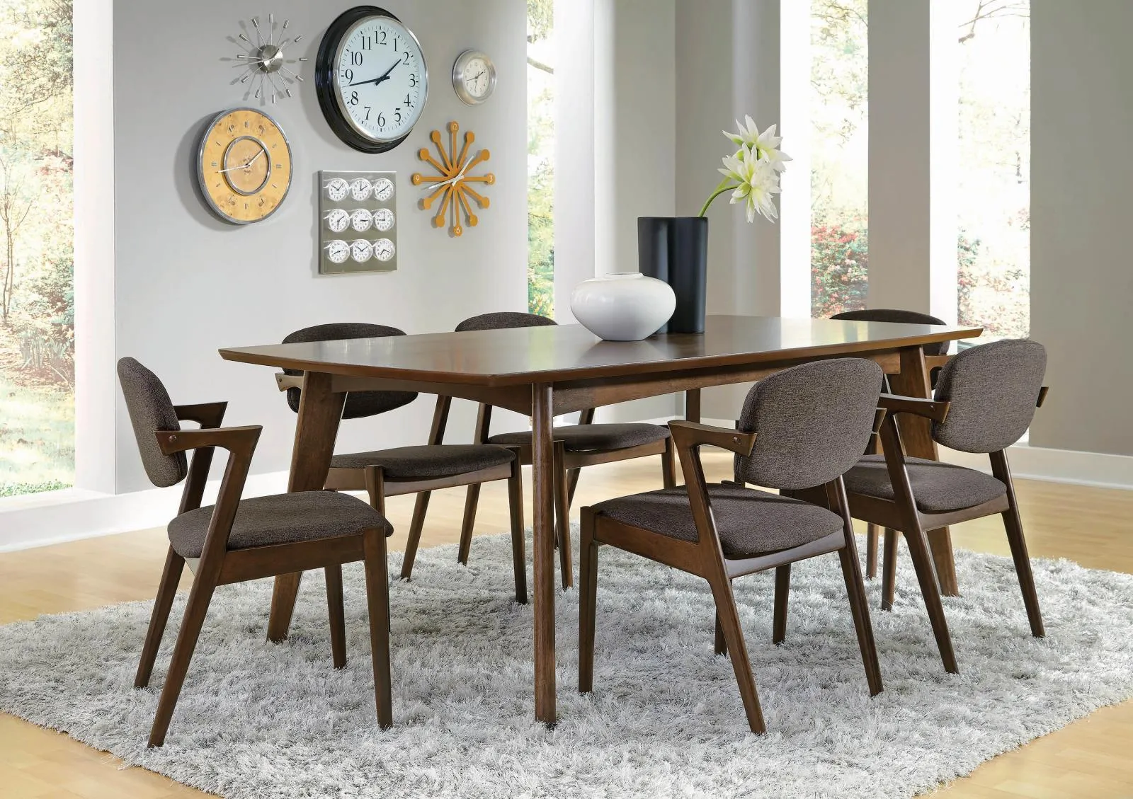 Malone Dark Walnut/Gray 7-Piece Rectangular Dining Set