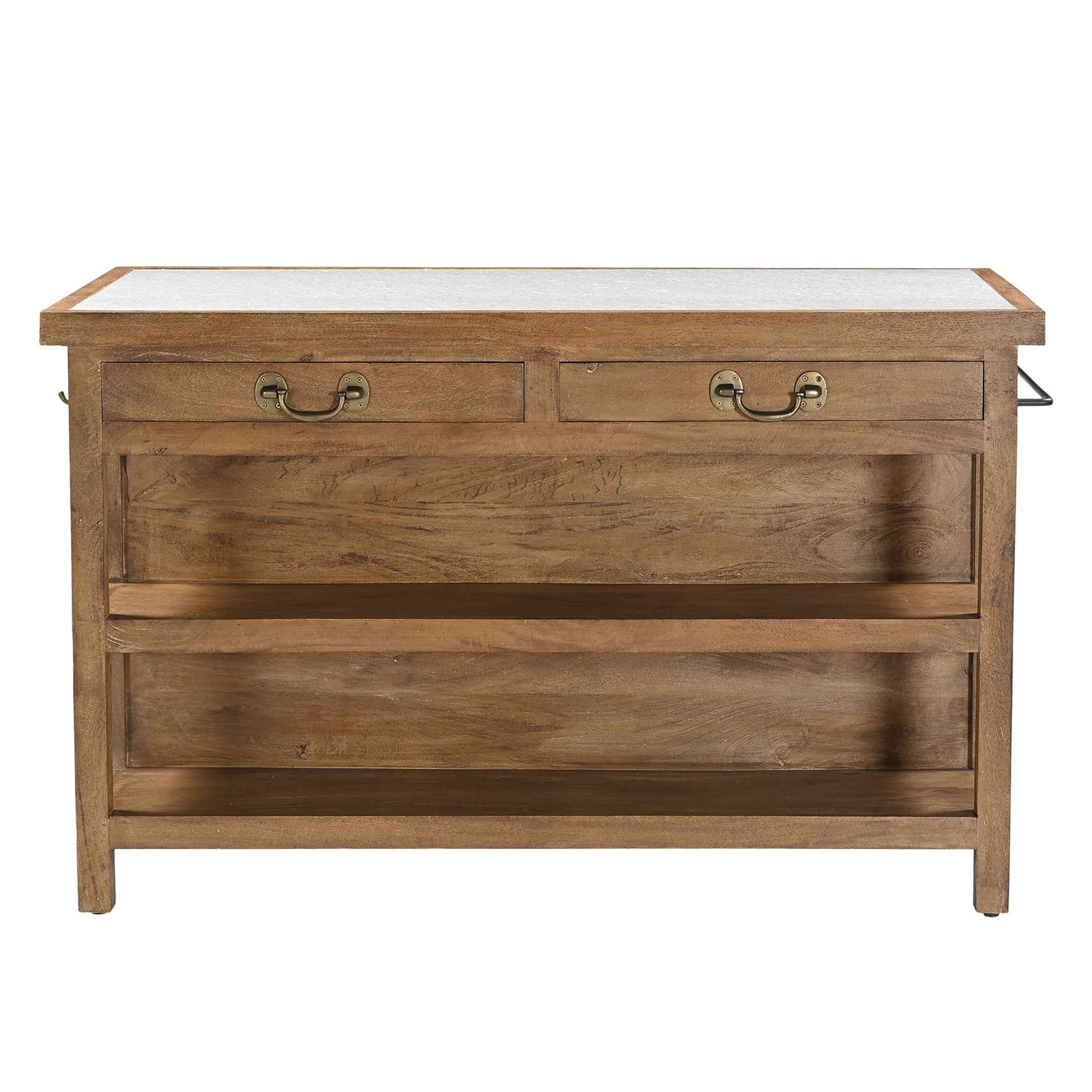 Manila 58" Kitchen Island Table with White Marble Top and Natural Mango Base - Image 11