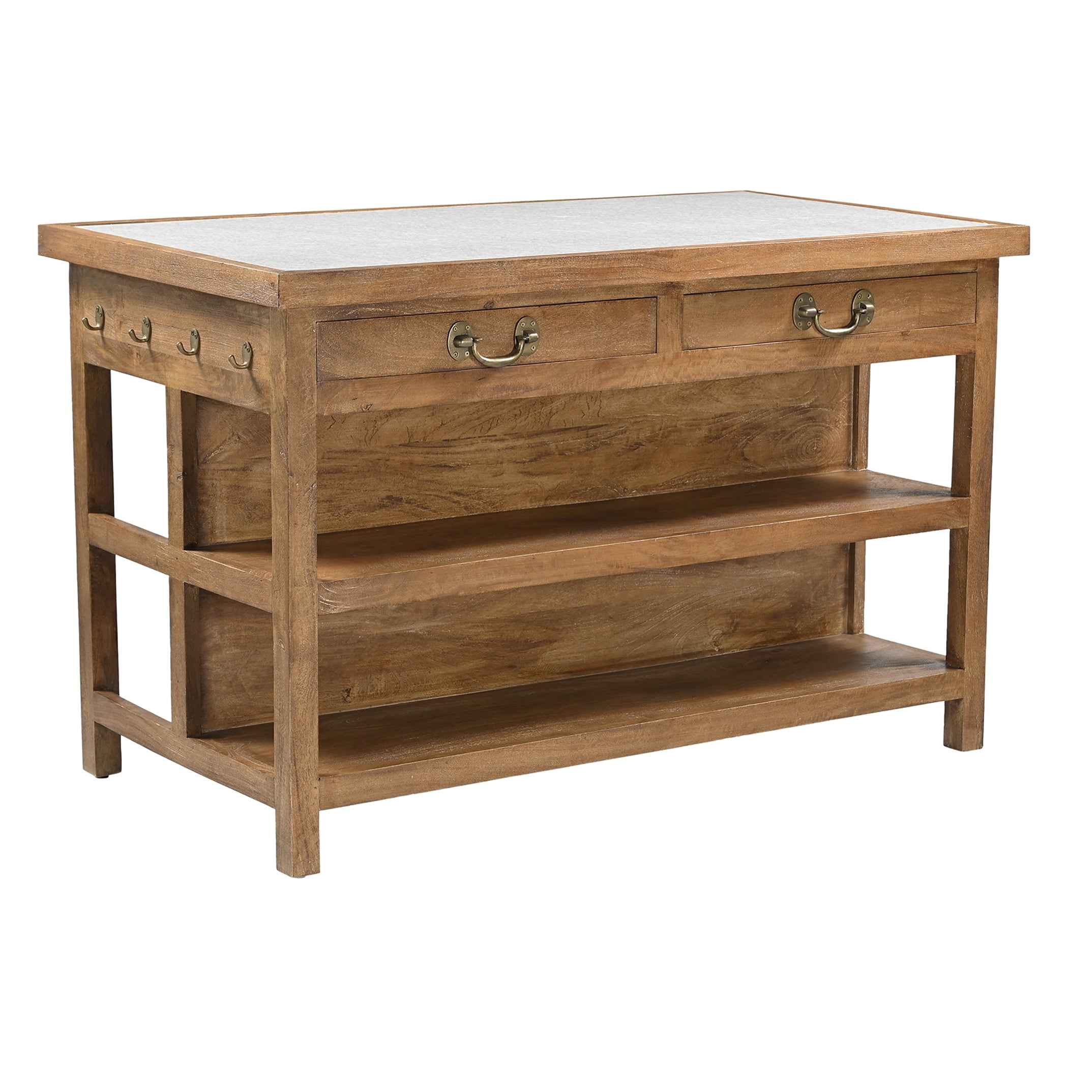 Manila 58" Kitchen Island Table with White Marble Top and Natural Mango Base - Image 13