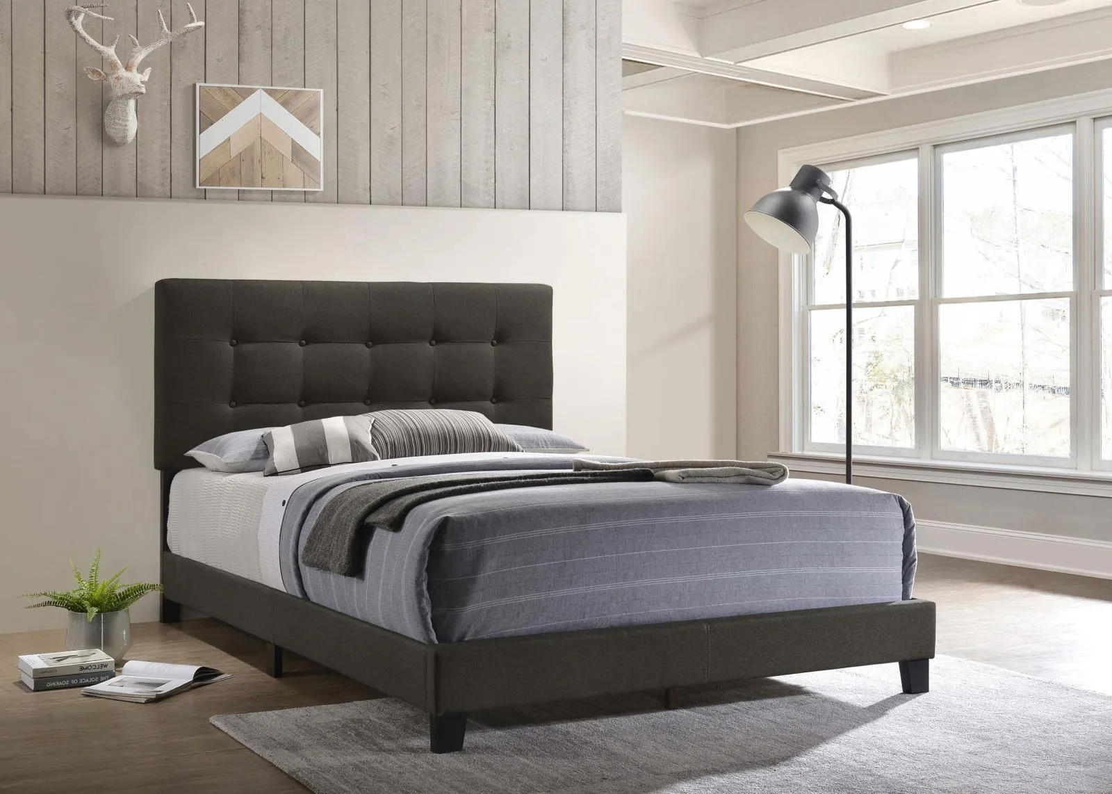Mapes Charcoal Tufted Upholstered Queen Bed