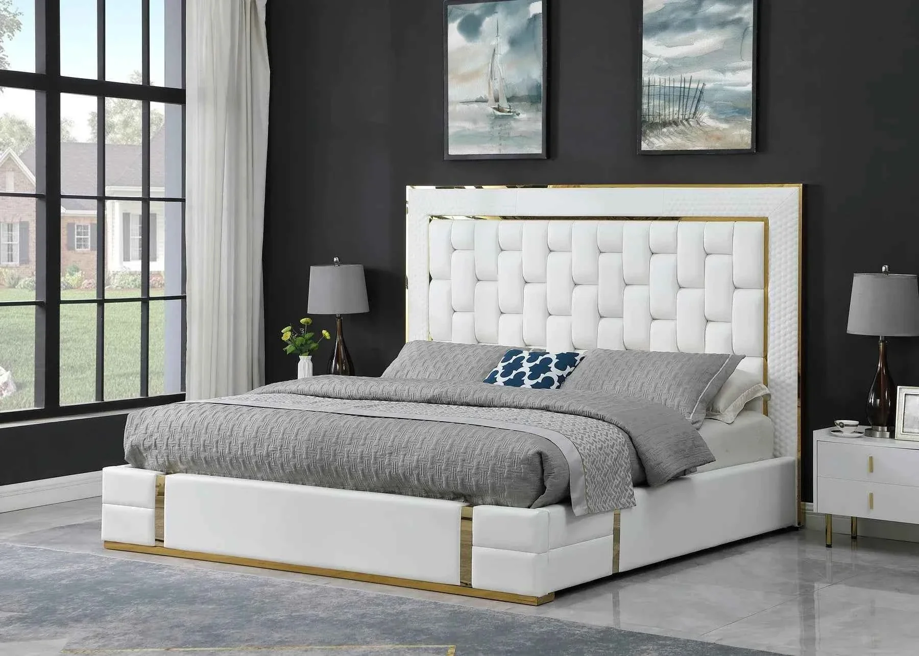 Marbella White/Gold King Storage Platform Bed - Image 2