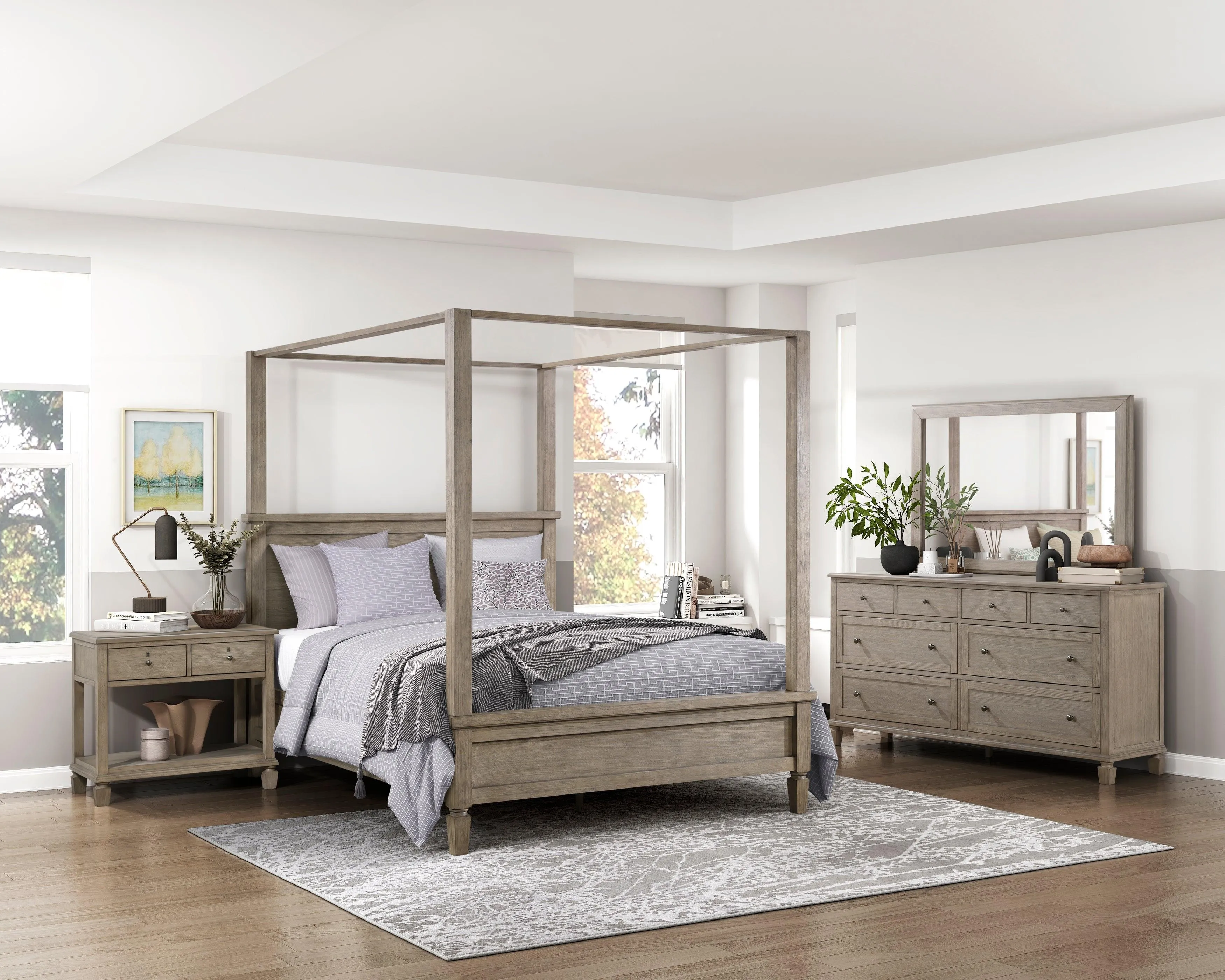 Marceline Gray Oak Eastern King Canopy Platform Bed - Image 8