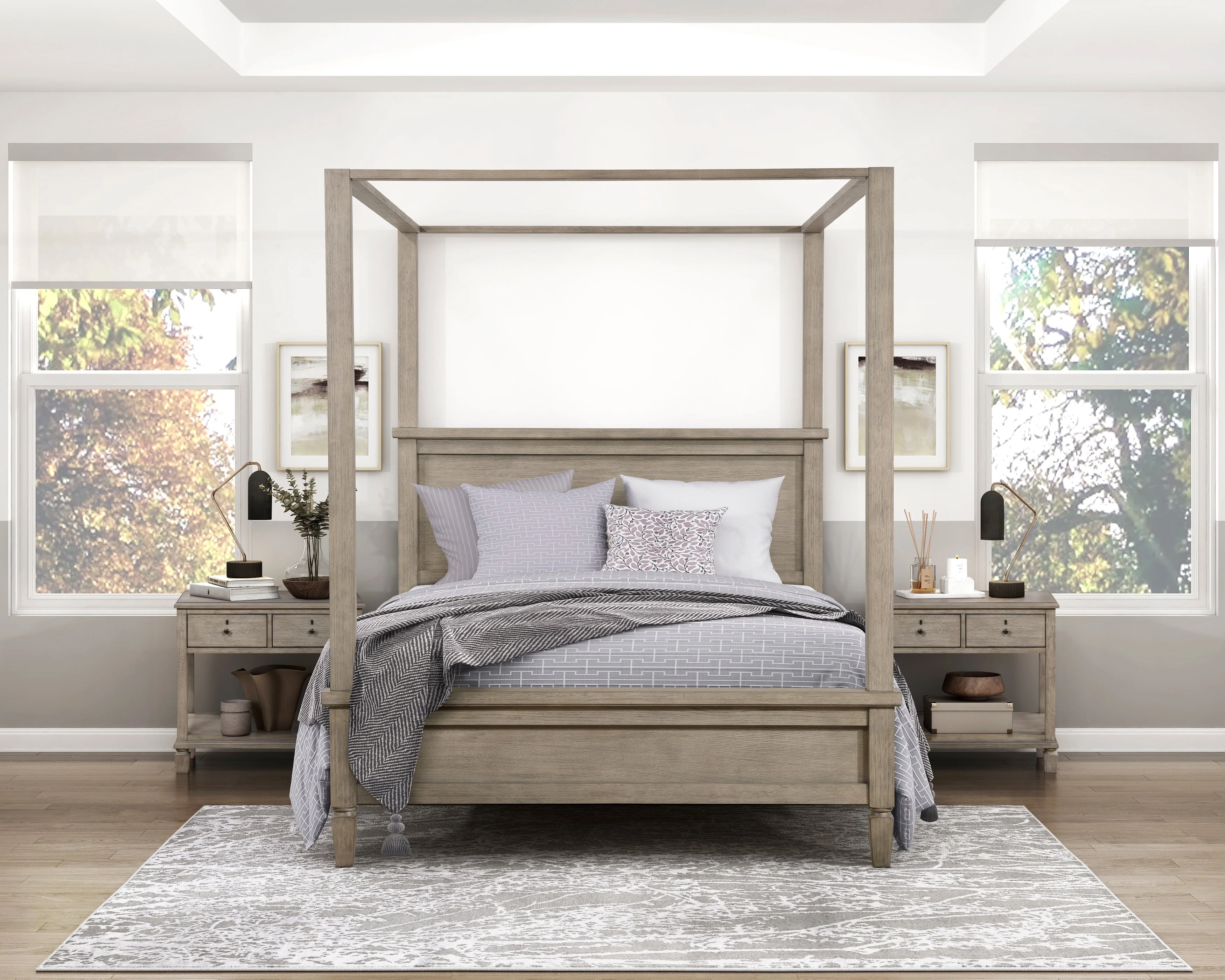 Marceline Gray Oak Queen Canopy Platform Bed - Image 9