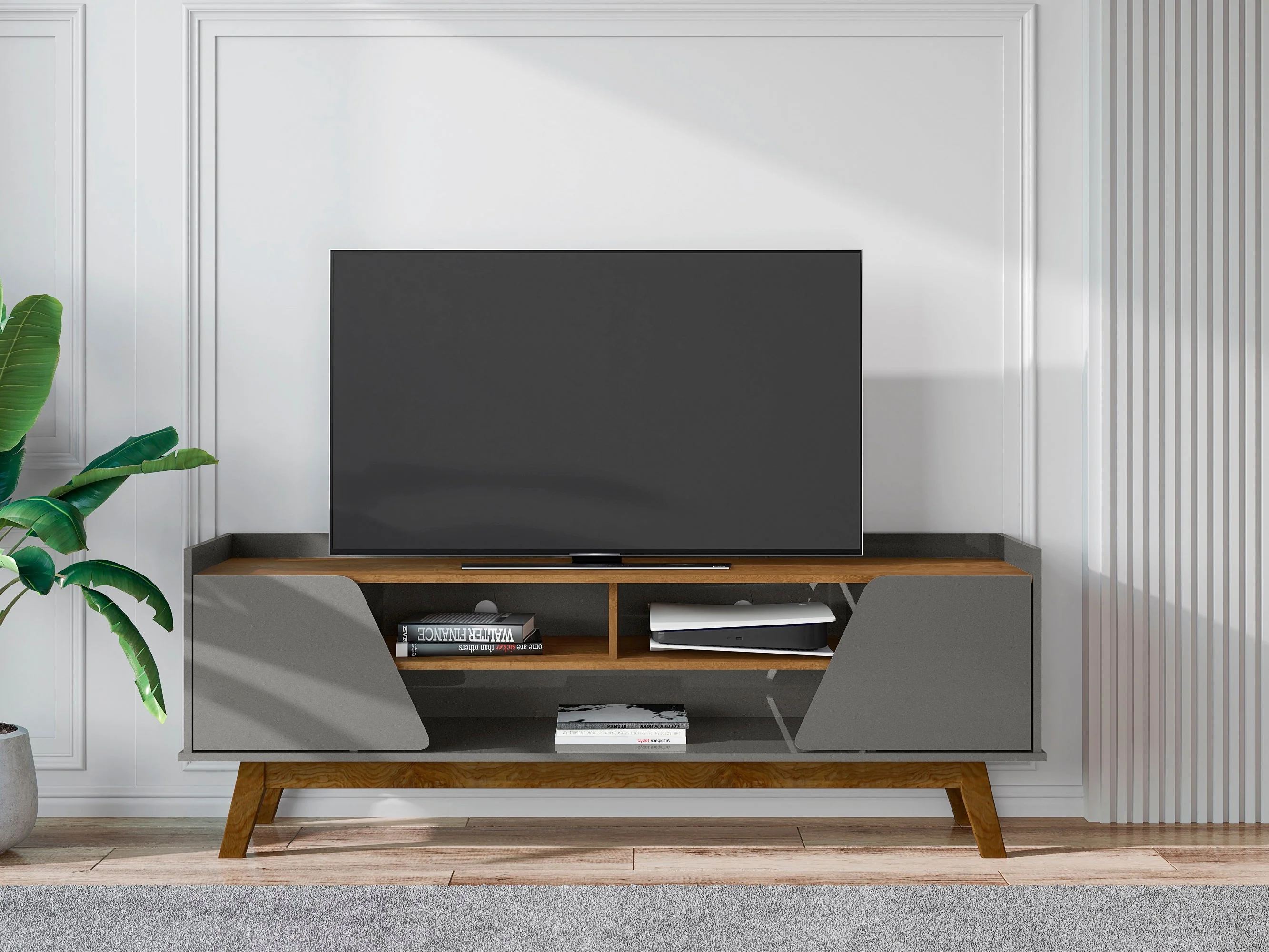 Marcus 62.99 TV Stand in Grey and Nature - Image 2