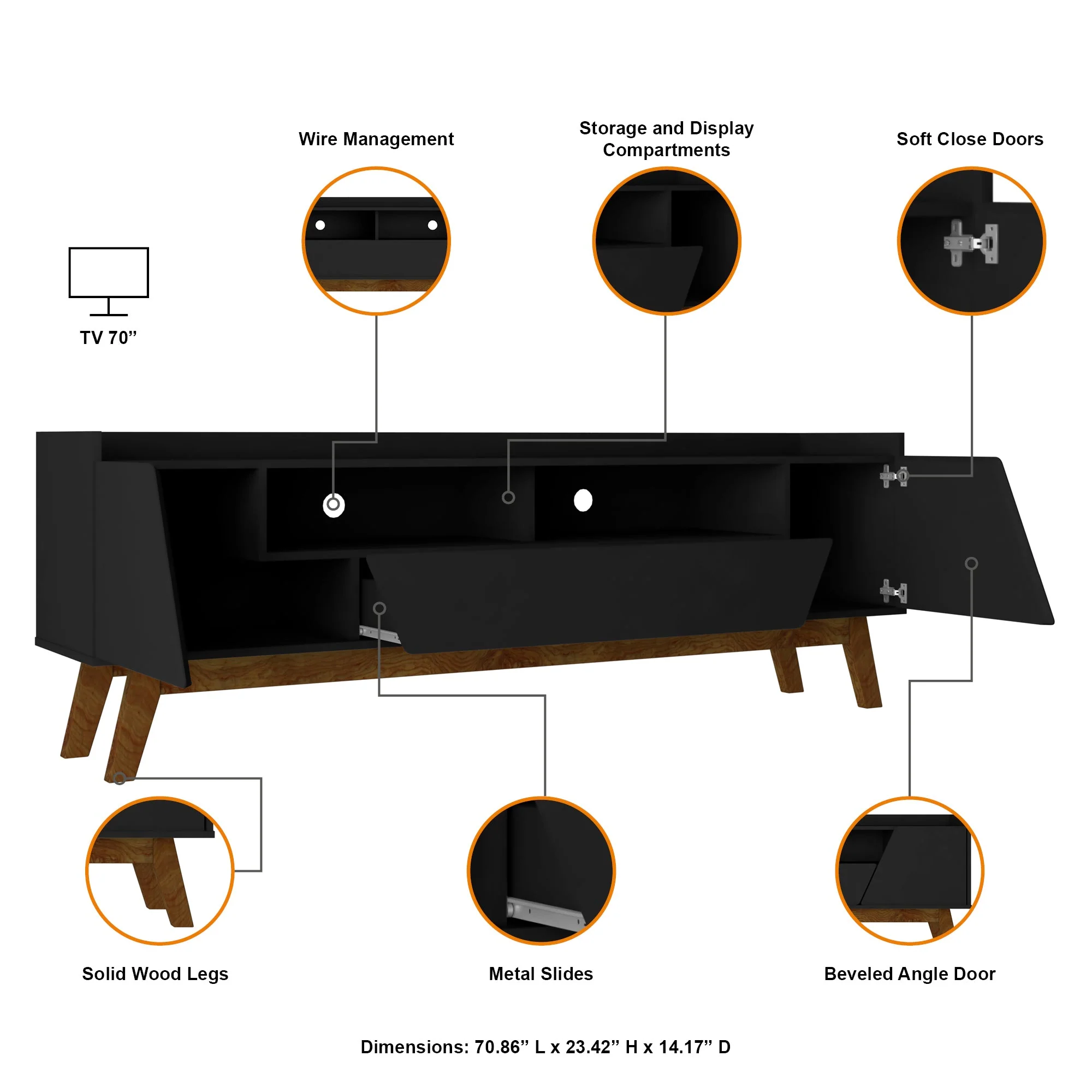 Marcus 70.86 TV Stand in Matte Black - Image 4
