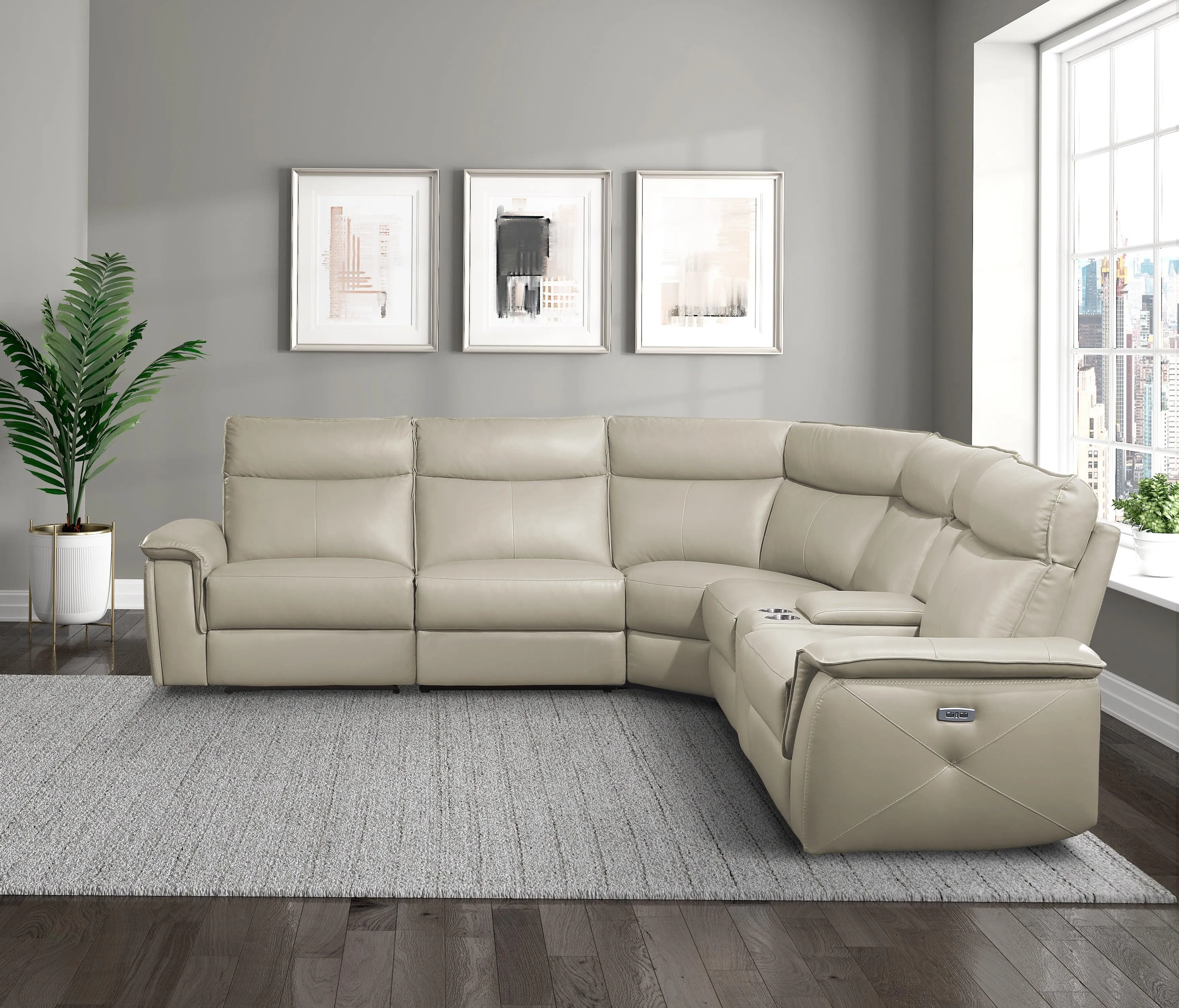 Maroni Taupe Leather 6-Piece Modular Power Reclining Sectional - Image 24