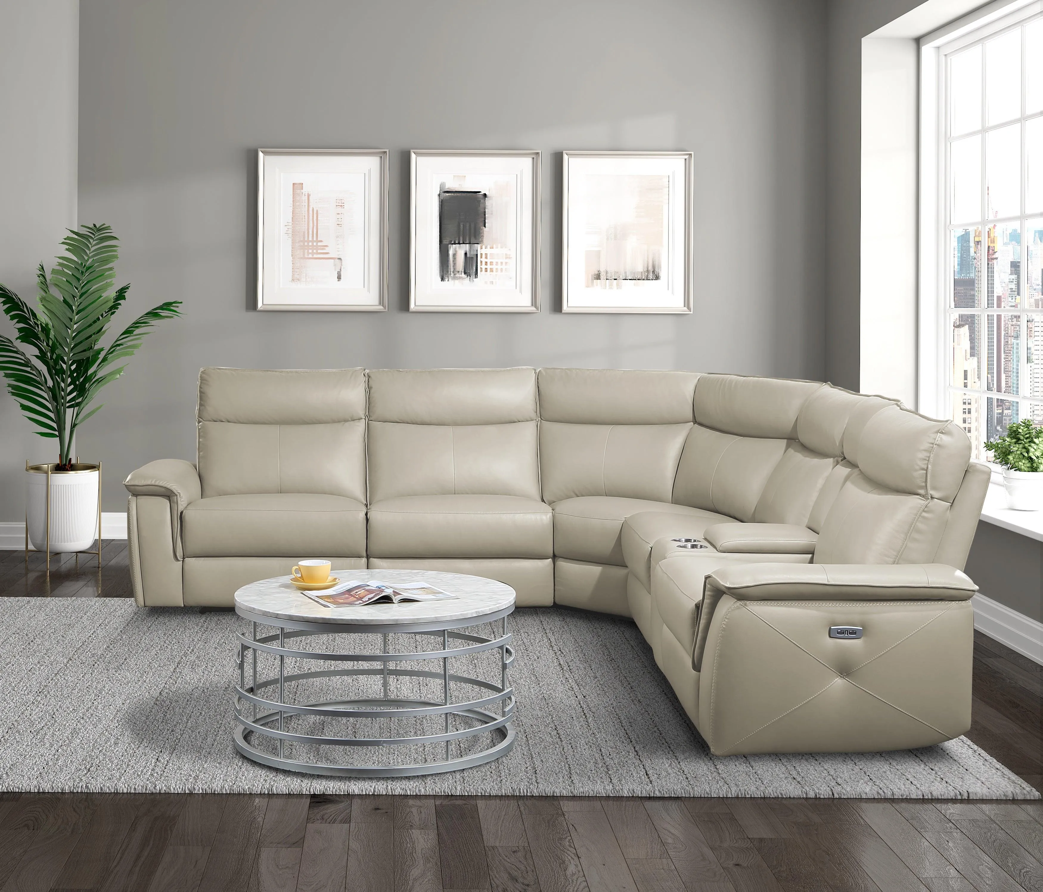 Maroni Taupe Leather 6-Piece Modular Power Reclining Sectional - Image 26