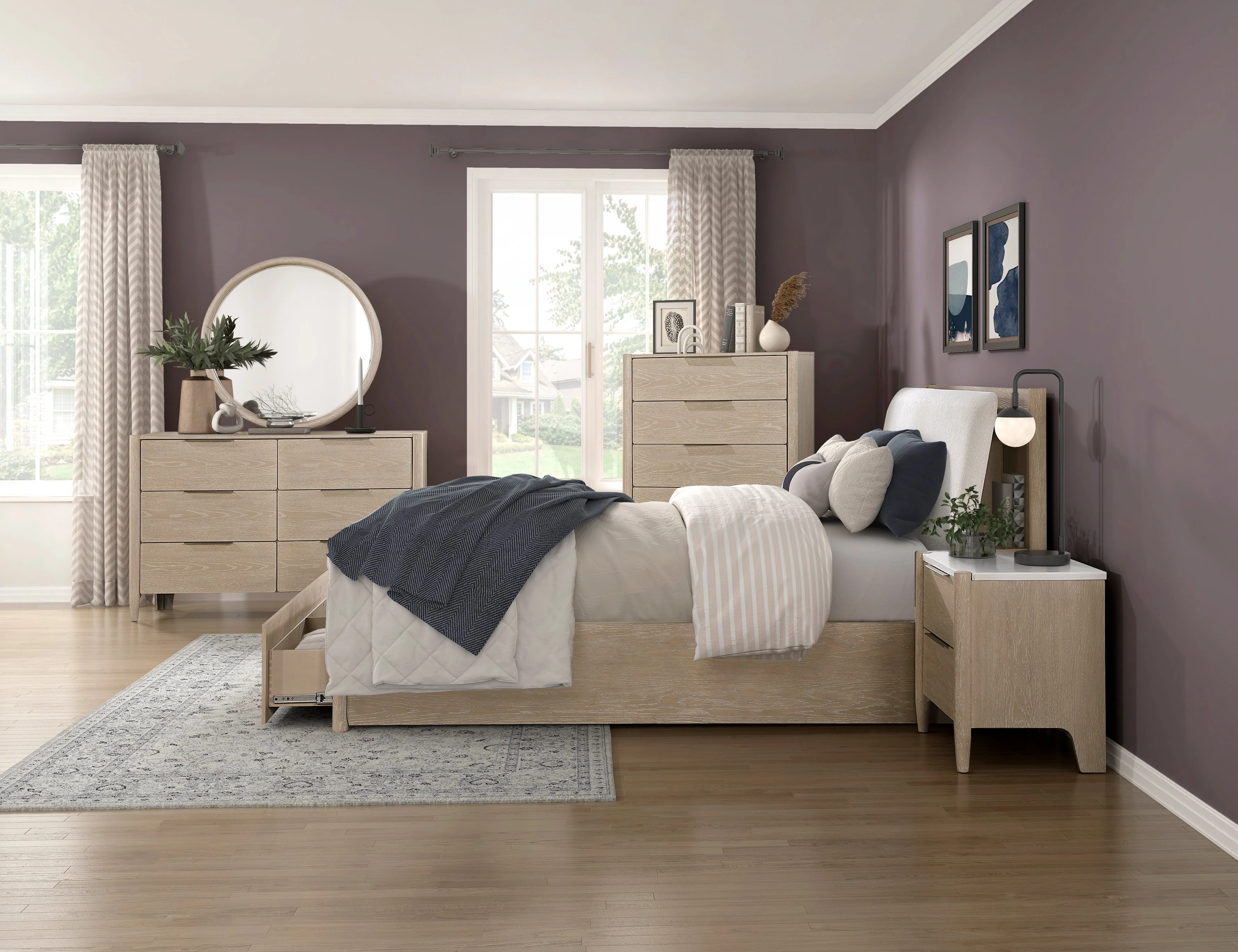 Matteo Light Oak Queen Platform Bed with Footboard Storage - Image 9