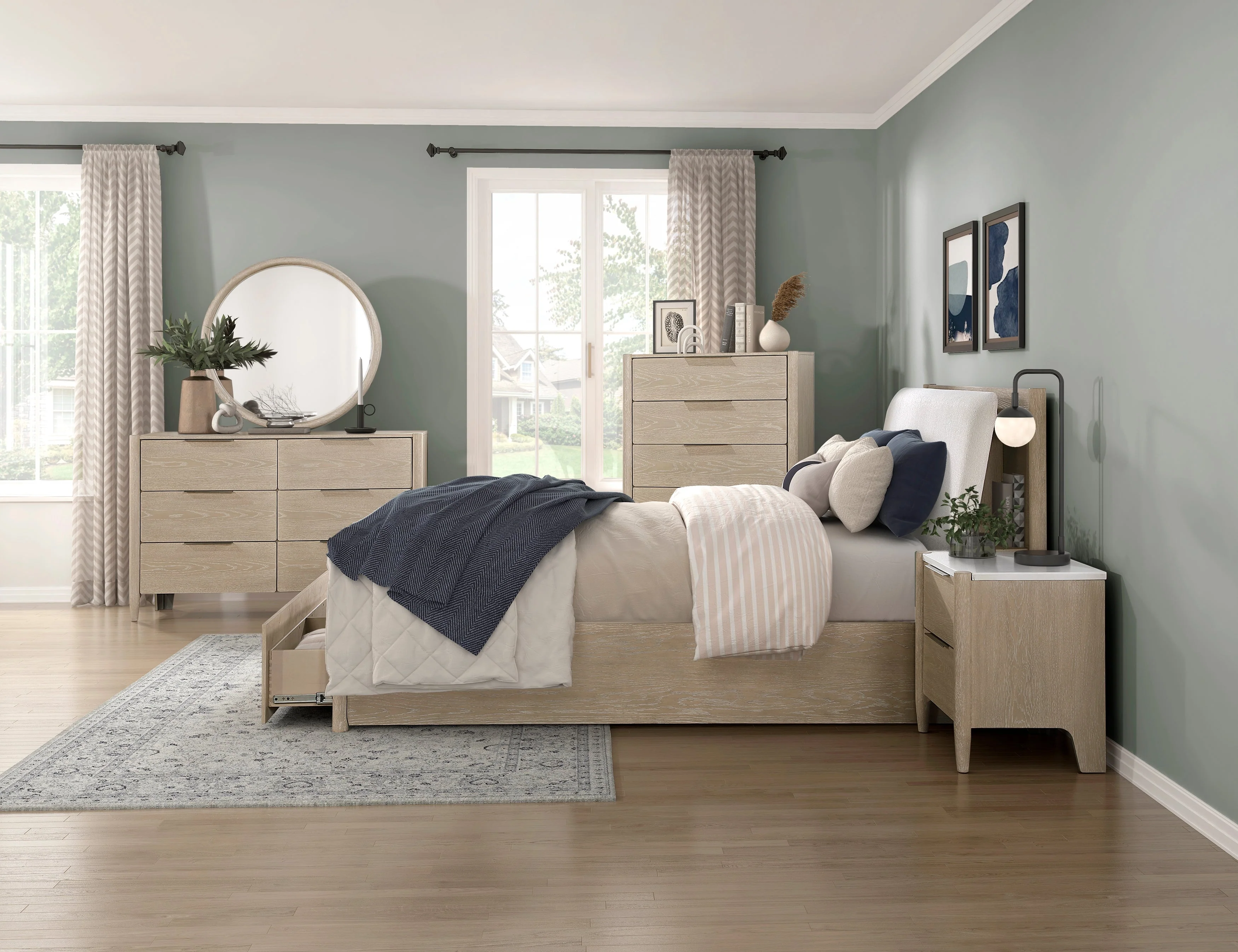 Matteo Light Oak Storage Platform Bedroom Set