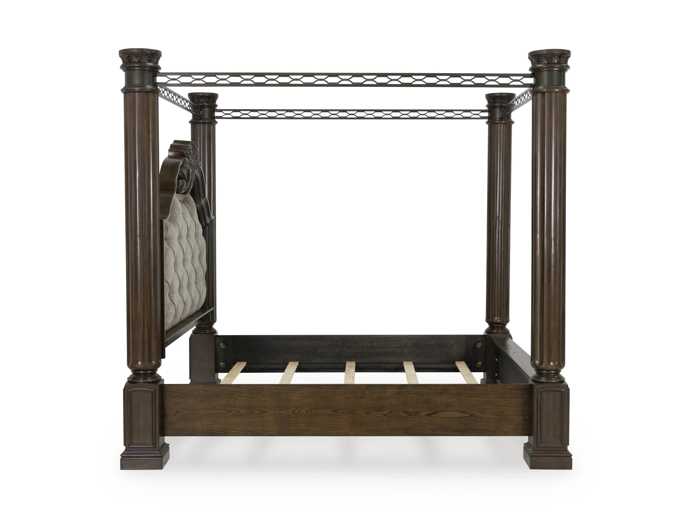 Maylee Dark Brown King Upholstered Canopy Bed - Image 9