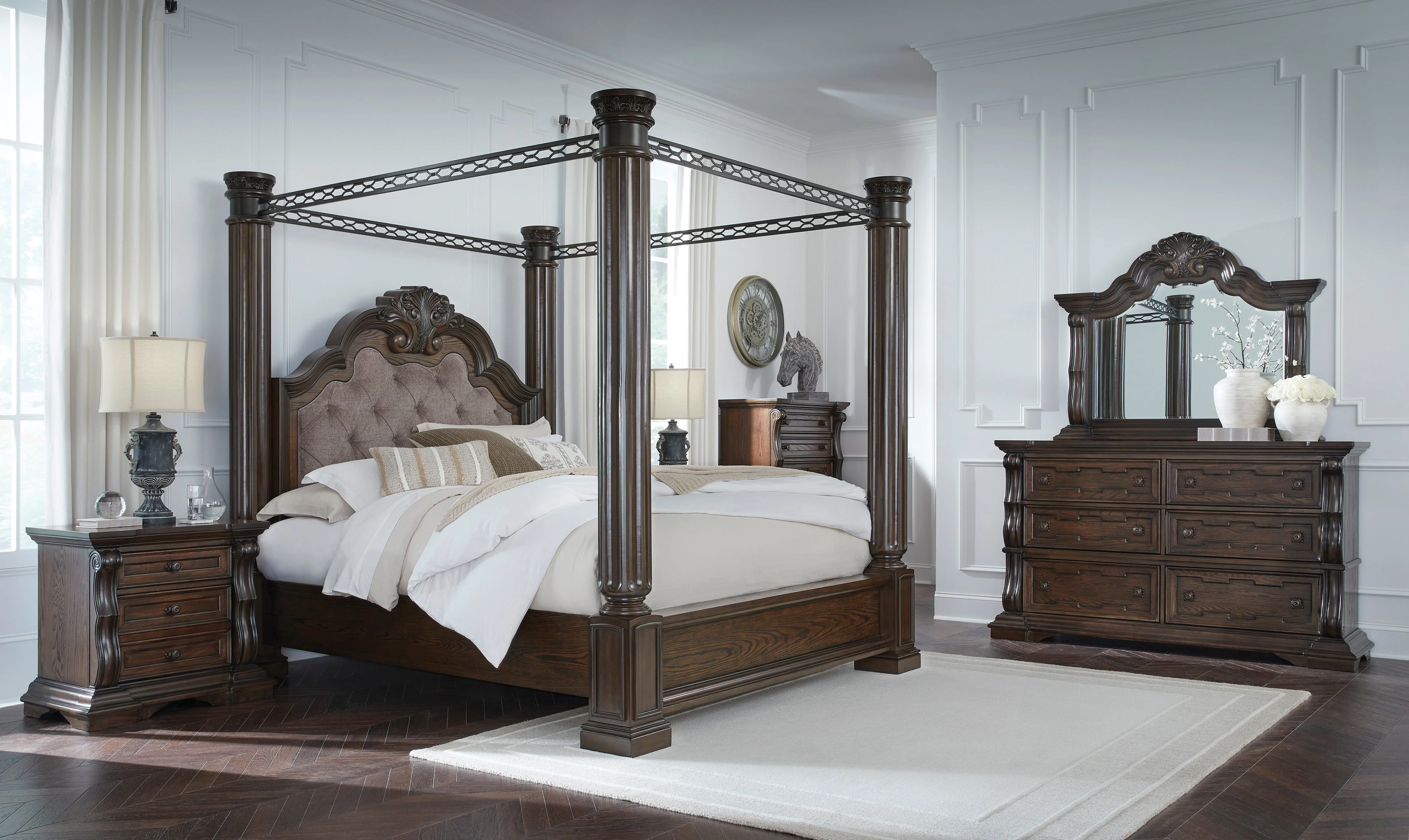 Maylee Dark Brown Queen Upholstered Canopy Bed - Image 10