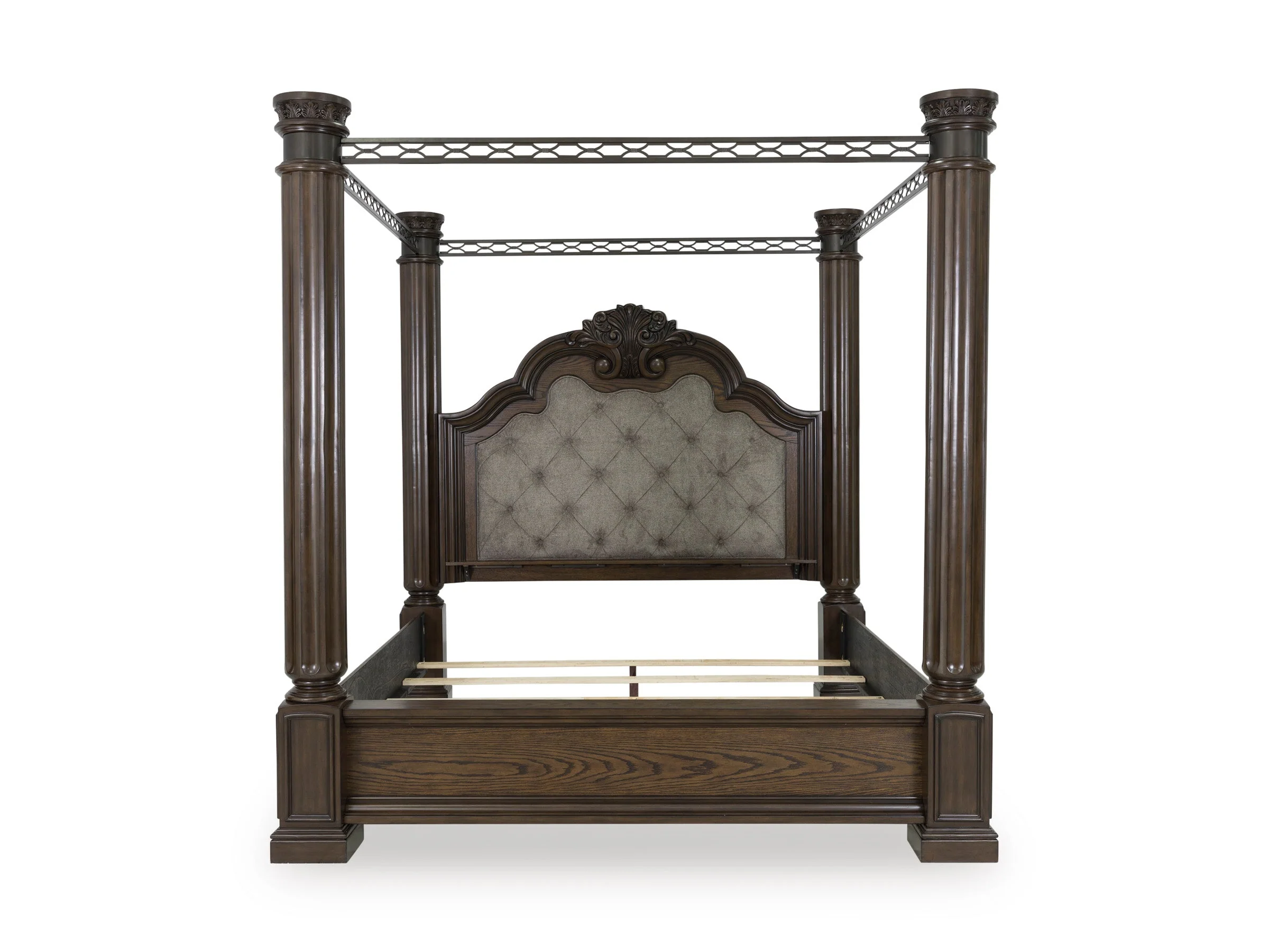 Maylee Dark Brown Upholstered Canopy Bedroom Set - Image 2